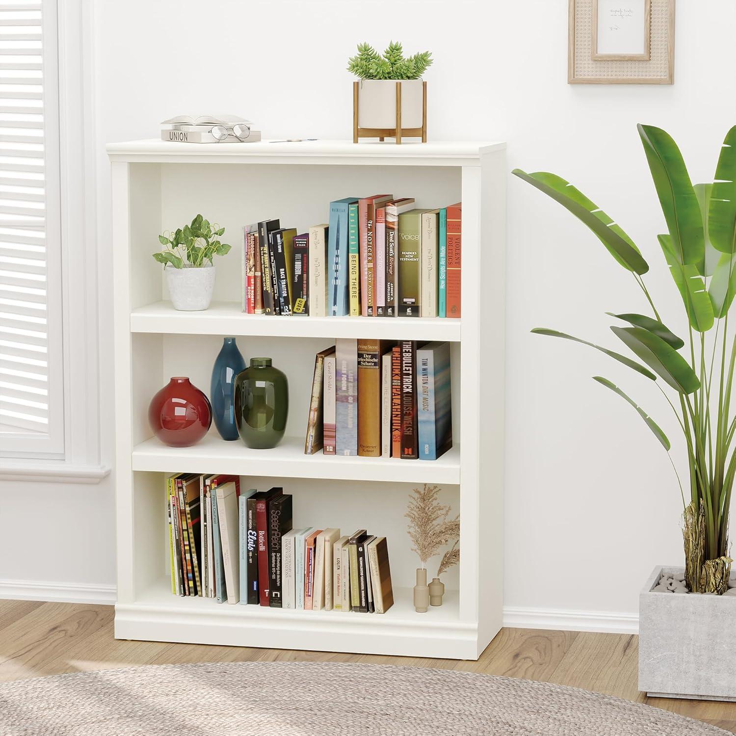 Bookcase, Open Storage Book Cases/Shelves, Floor Standing Indoor Furniture 3 Shelf Book Case For Farmhouse Library Office Bedroom