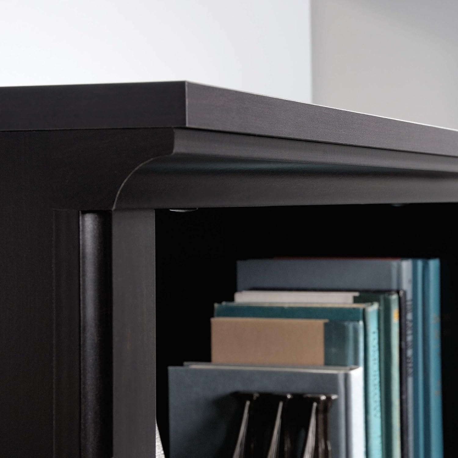 Sauder 70" 5 Shelf Bookcase with Doors Black: Mid-Century Modern, MDF Frame, Vertical Storage