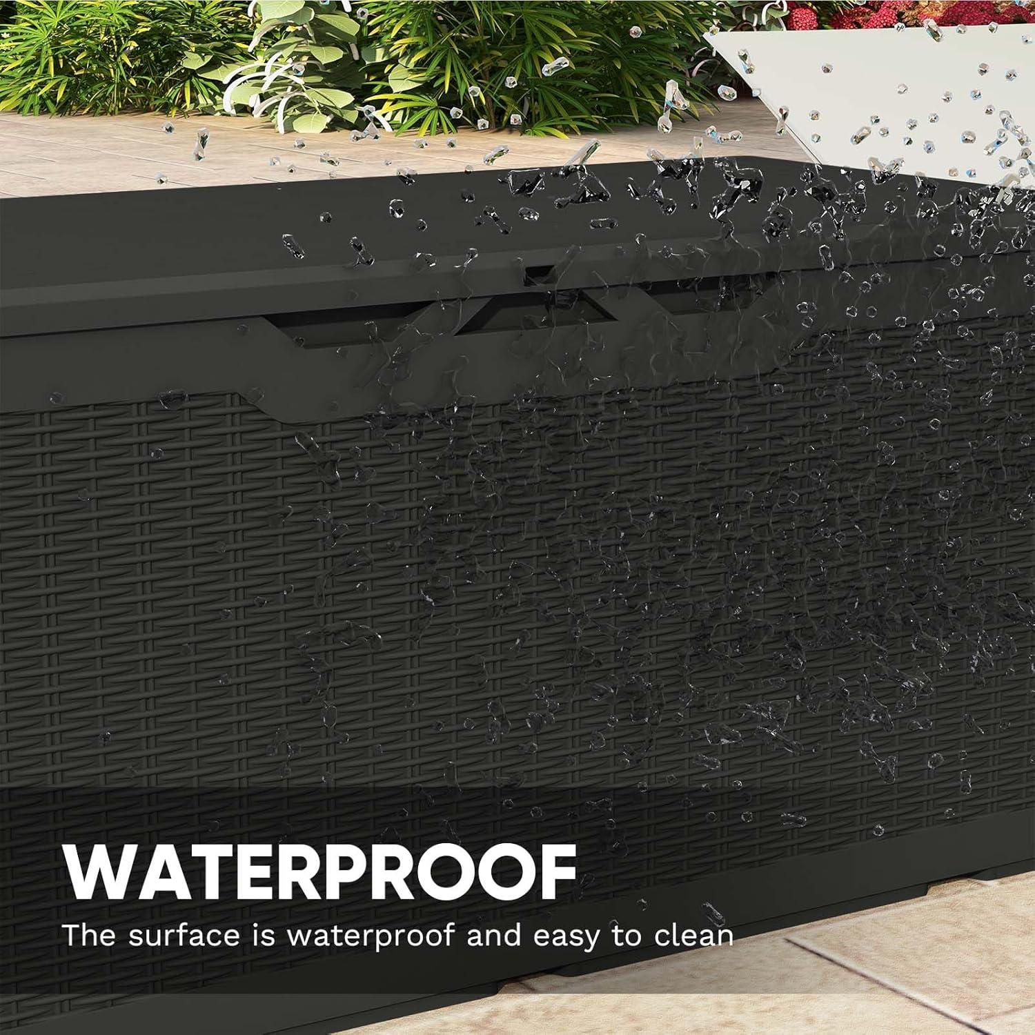 Black Polypropylene Wicker Lockable Deck Box, 100 Gallon