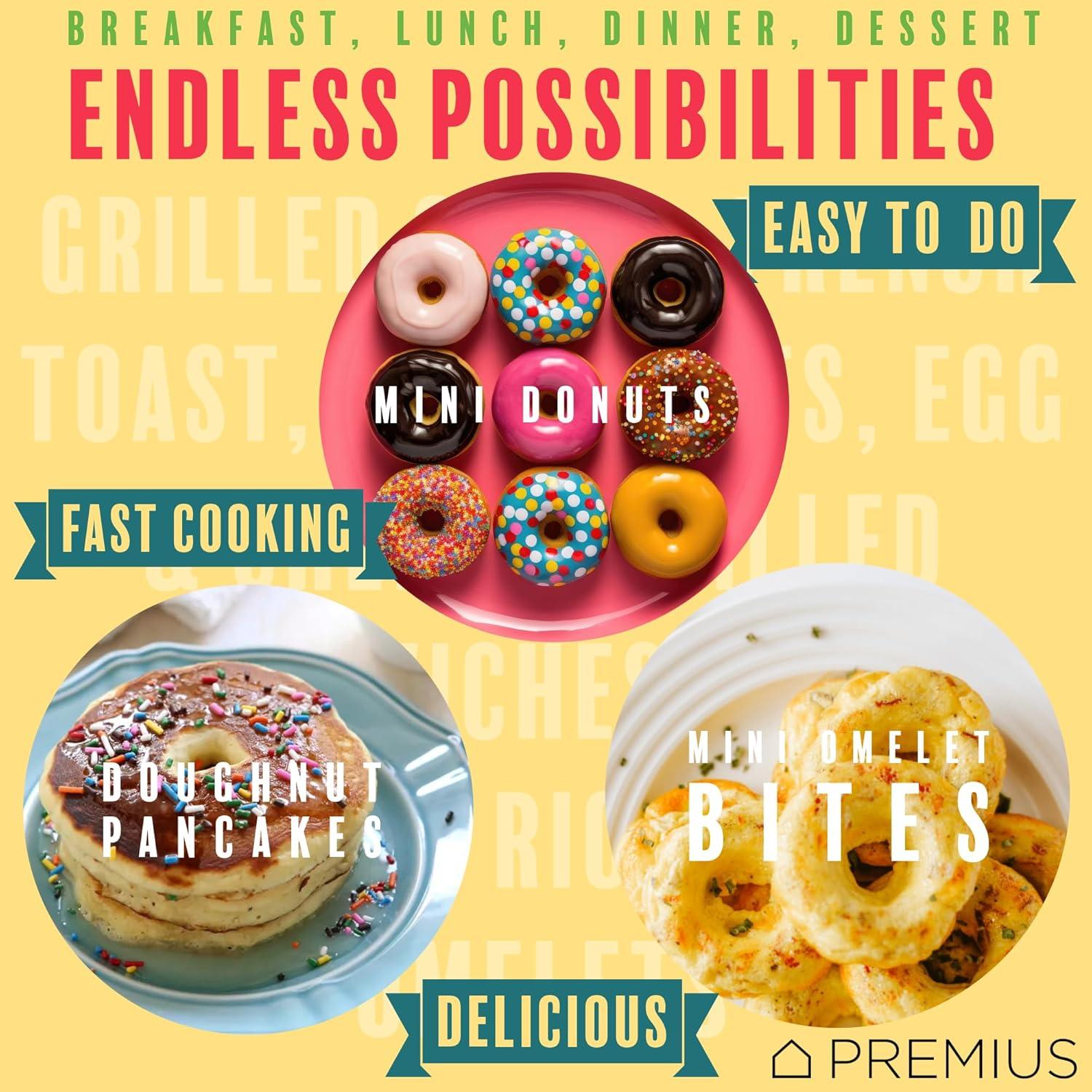 PREMIUS Ceramic Non-Stick Mini Snack Donut Maker, Turquoise, 2 Inch Mold, 4 Count