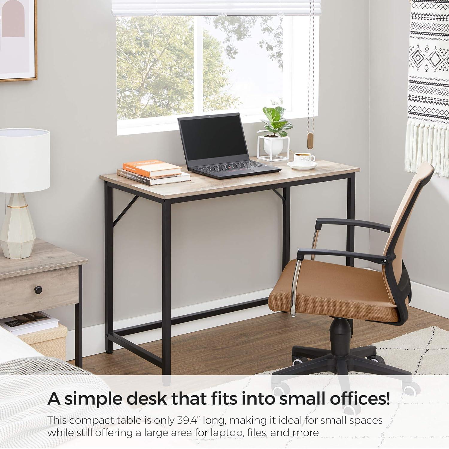 VASAGLE 39-Inch Computer Writing Desk Home Office Small Study Workstation Greige and Black