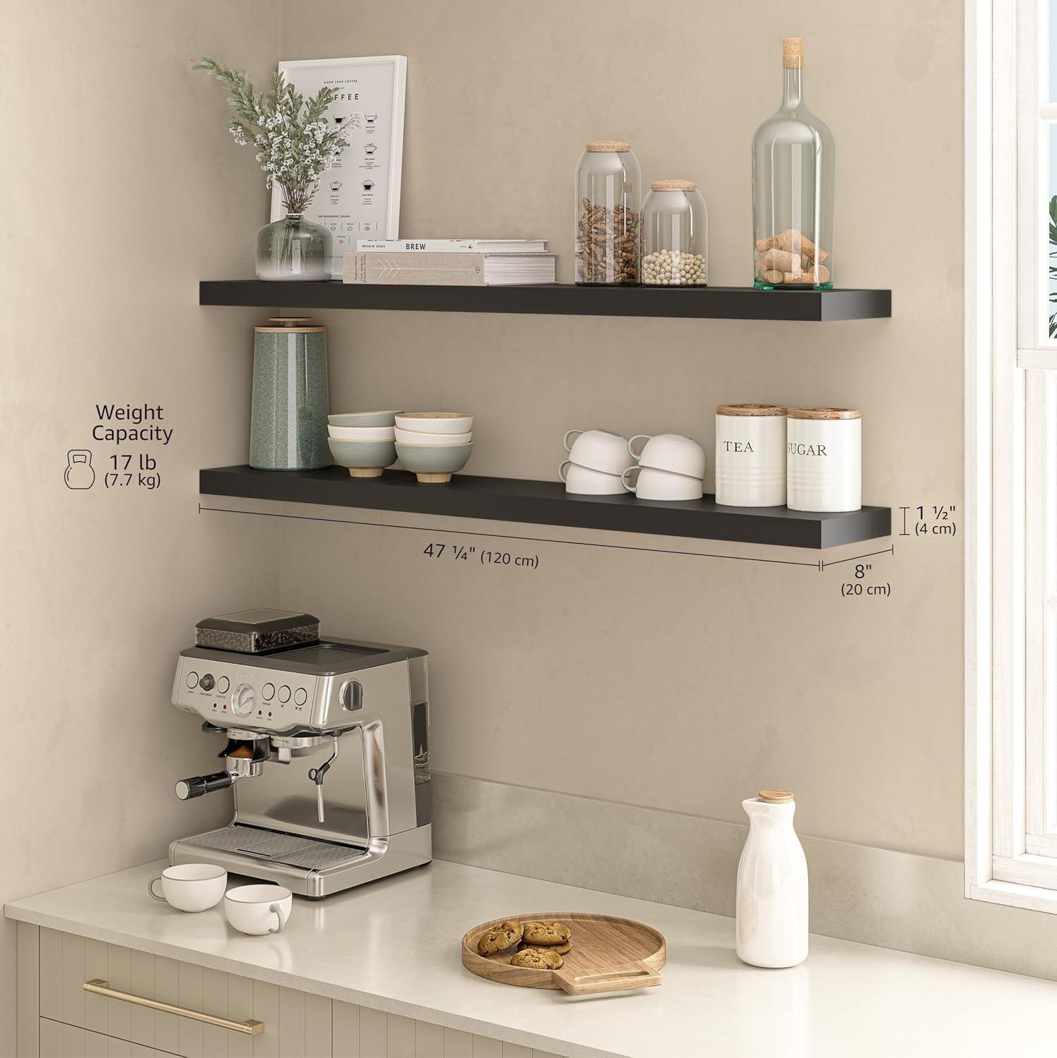 Ballucci Miami 48" W x 8" D Floating Shelves Set with Invisible Wall Mount Brackets (Set of 2)