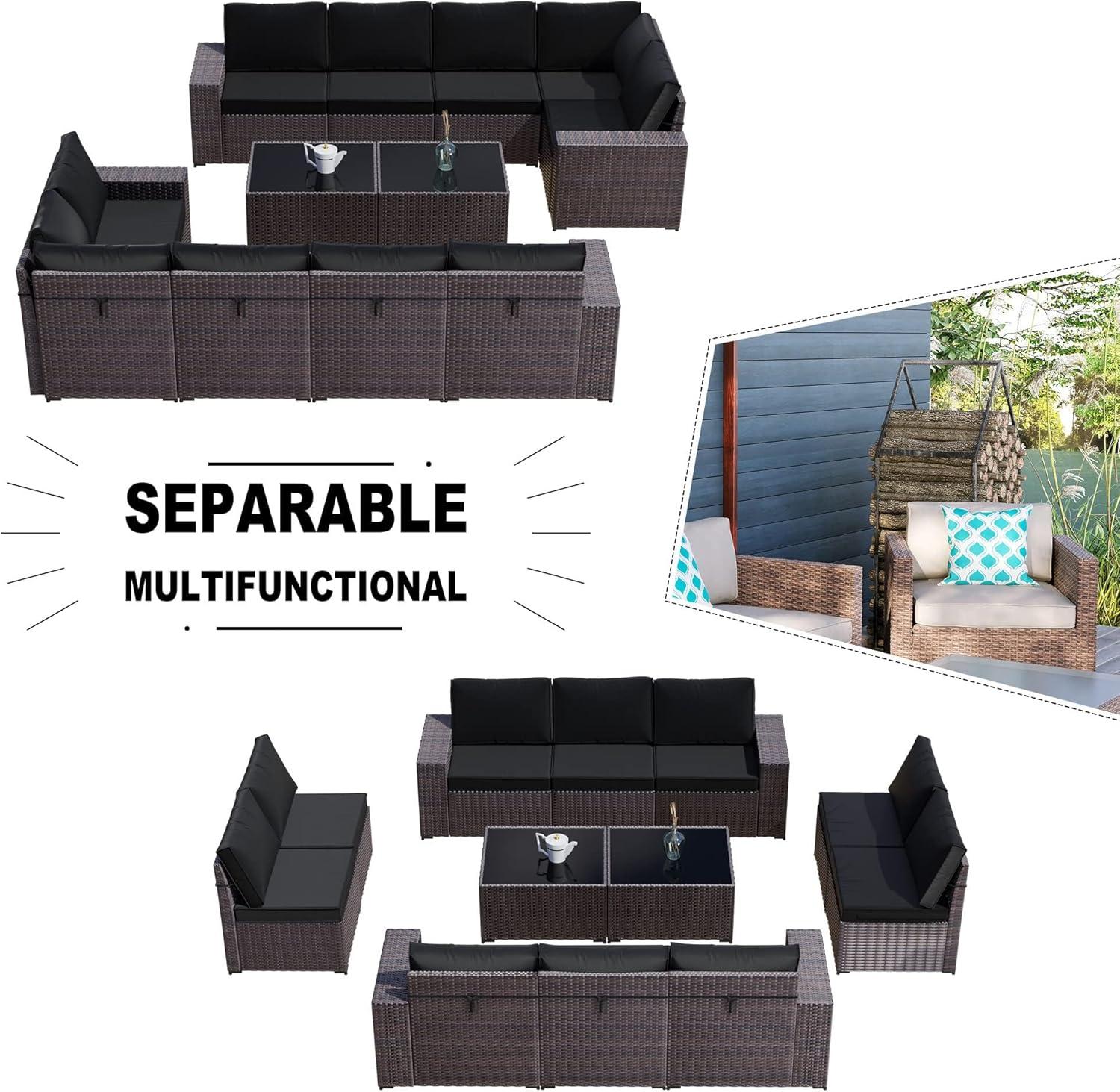 Kullavik 12PCS Outdoor Patio Furniture Set PE Wicker Rattan Sectional Sofa Patio Conversation Sets,Navy Blue