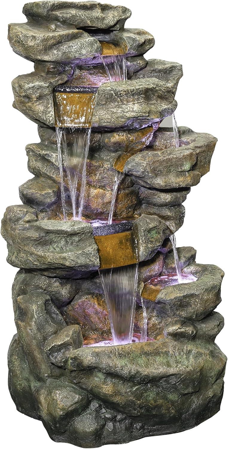 Alpine Corporation 6-Tier Amazonian Water Fountain with LED Lights