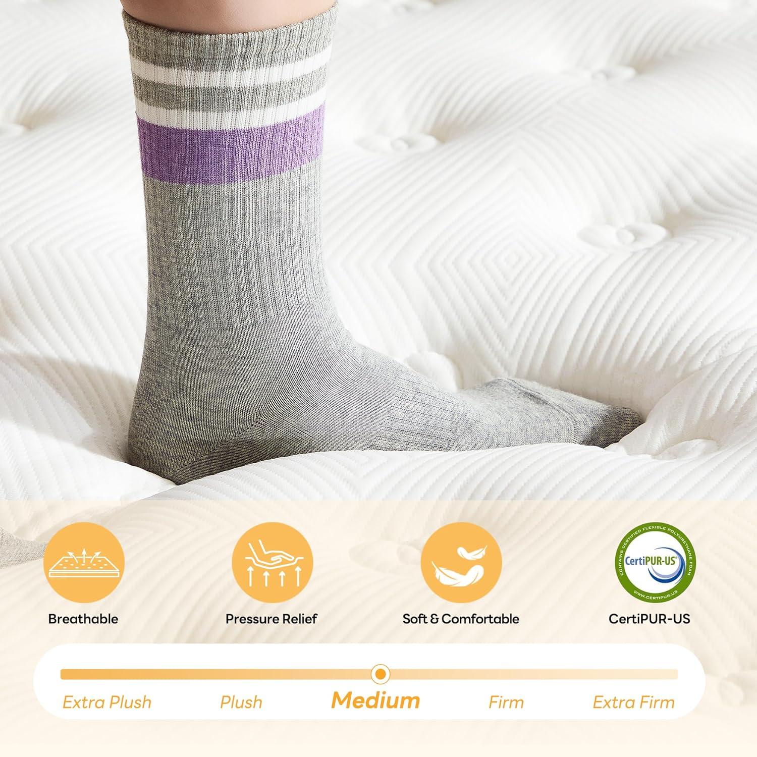 10 Inch Queen Mattress, Medium Firm Hybrid Mattress with Gel Memory Foam & Pocketed Coils, CertiPUR-US Certified, Pressure Relief, Motion Isolation, 100-Night Trial, 80“ x 60" x 10"