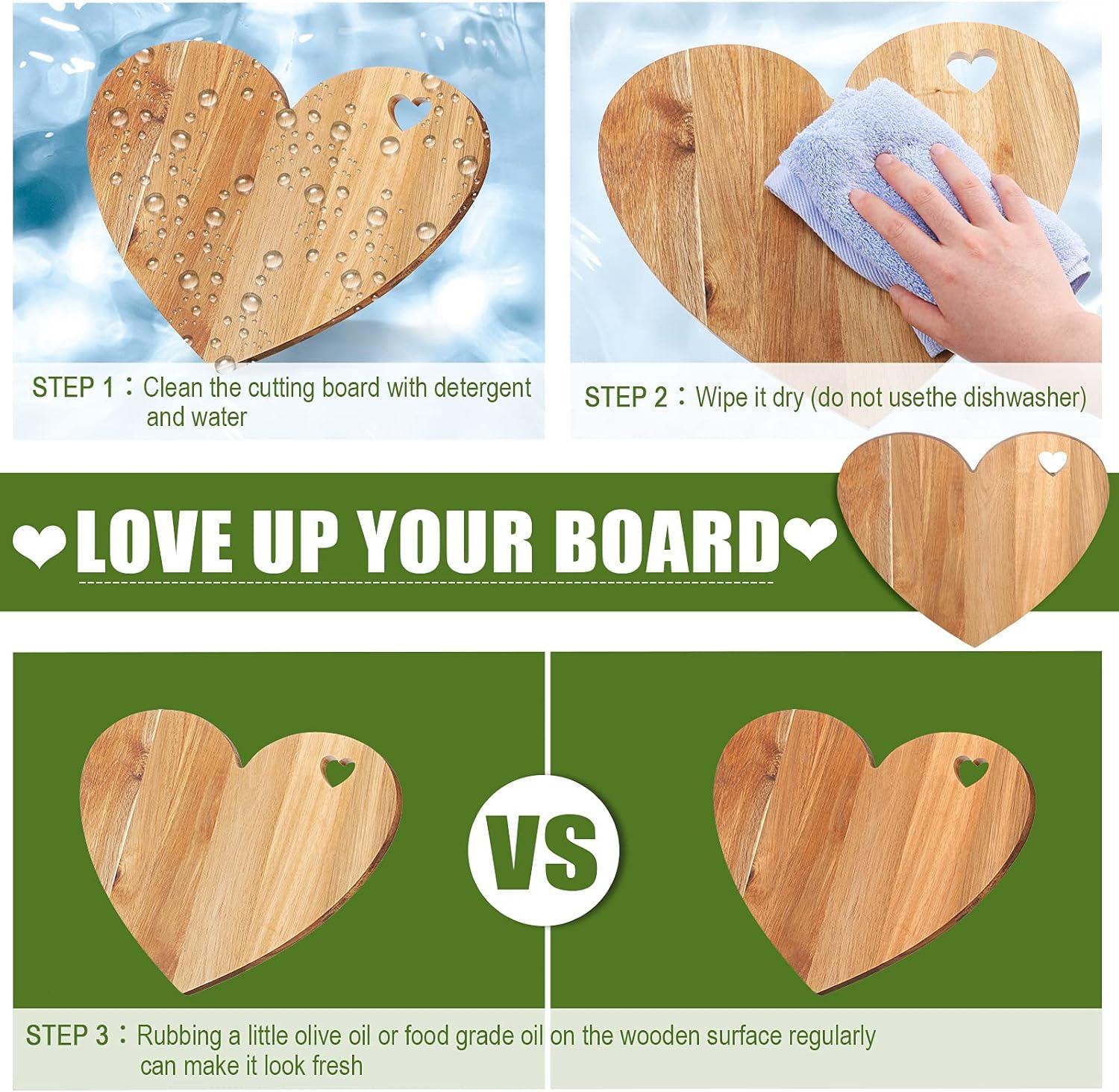 Dadiaei Valentine's Day Gifts Heart Shaped Cutting Board Acacia Wood Bread Cheese Serving Platter Serving Charcuterie Board for Meat Cheese and Vegetables(Heart Hole Style)
