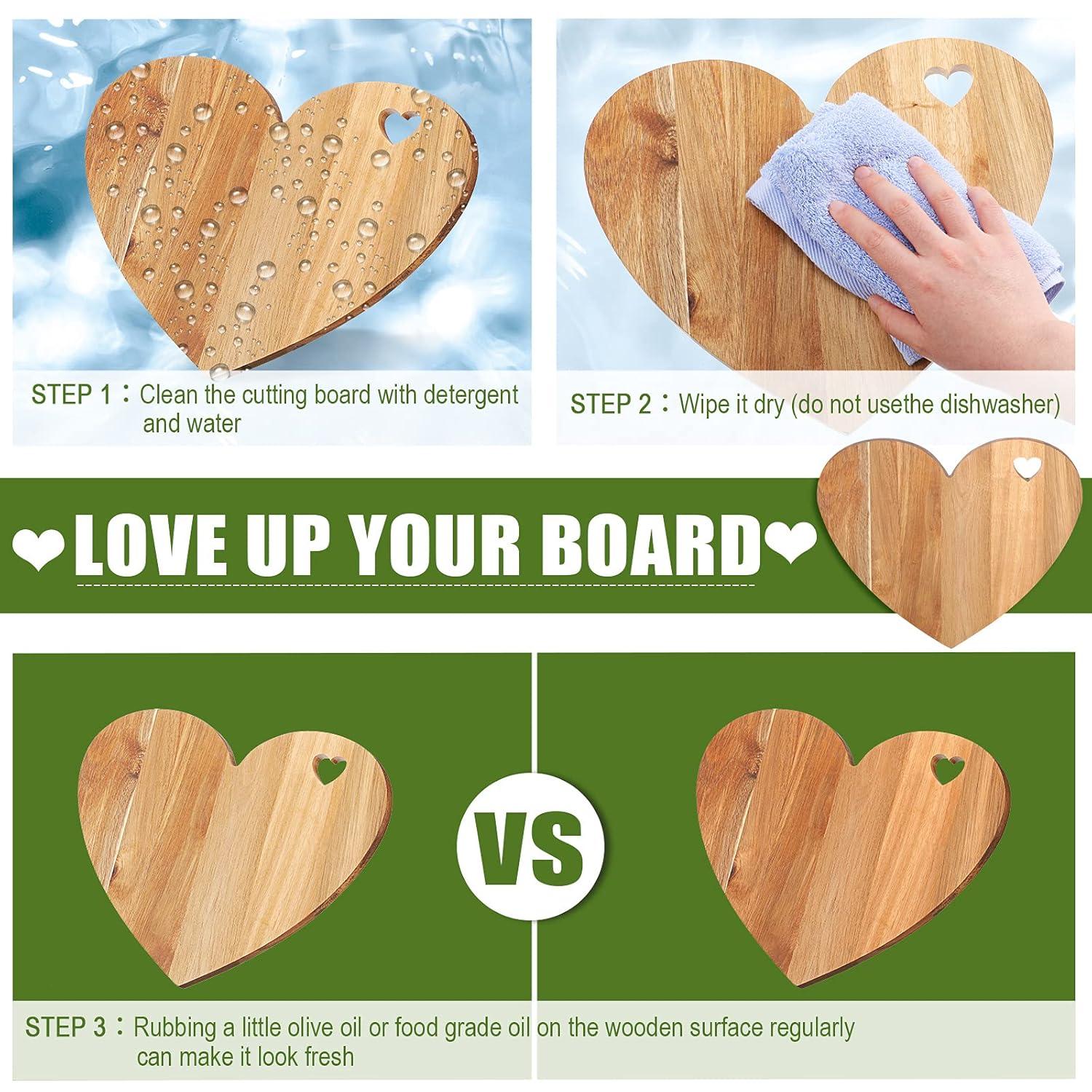 Dadiaei Valentine's Day Gifts Heart Shaped Cutting Board Acacia Wood Bread Cheese Serving Platter Serving Charcuterie Board for Meat Cheese and Vegetables(Heart Hole Style)