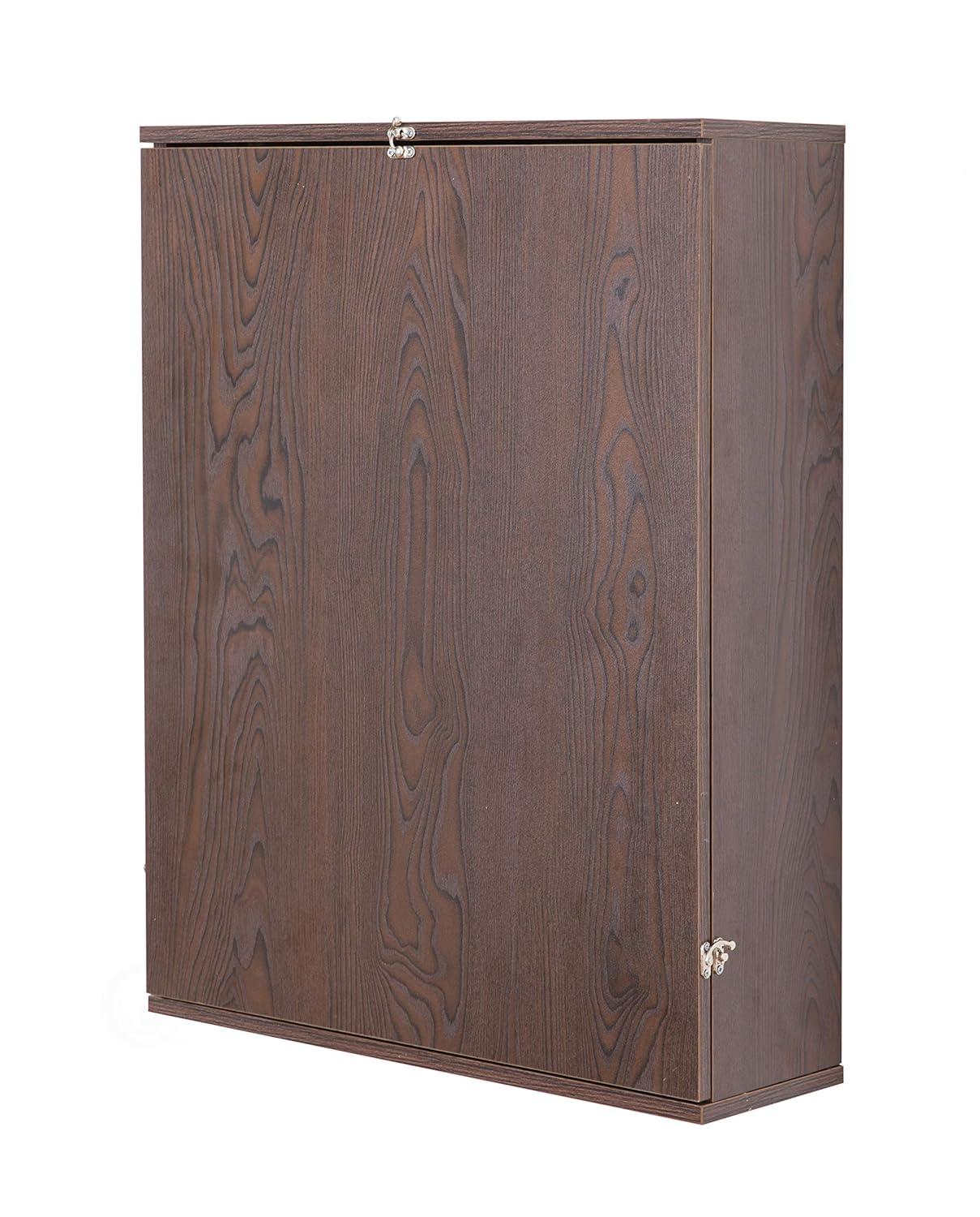 Basicwise Wall Mount Laptop Fold-out Desk with Shelves, Brown