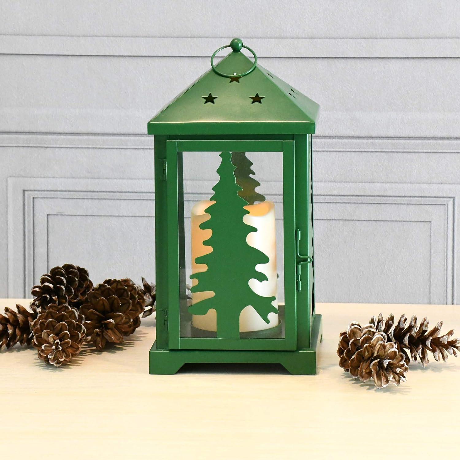 Winter Whisper Pine Tree LED Candle Lantern - Battery Operated