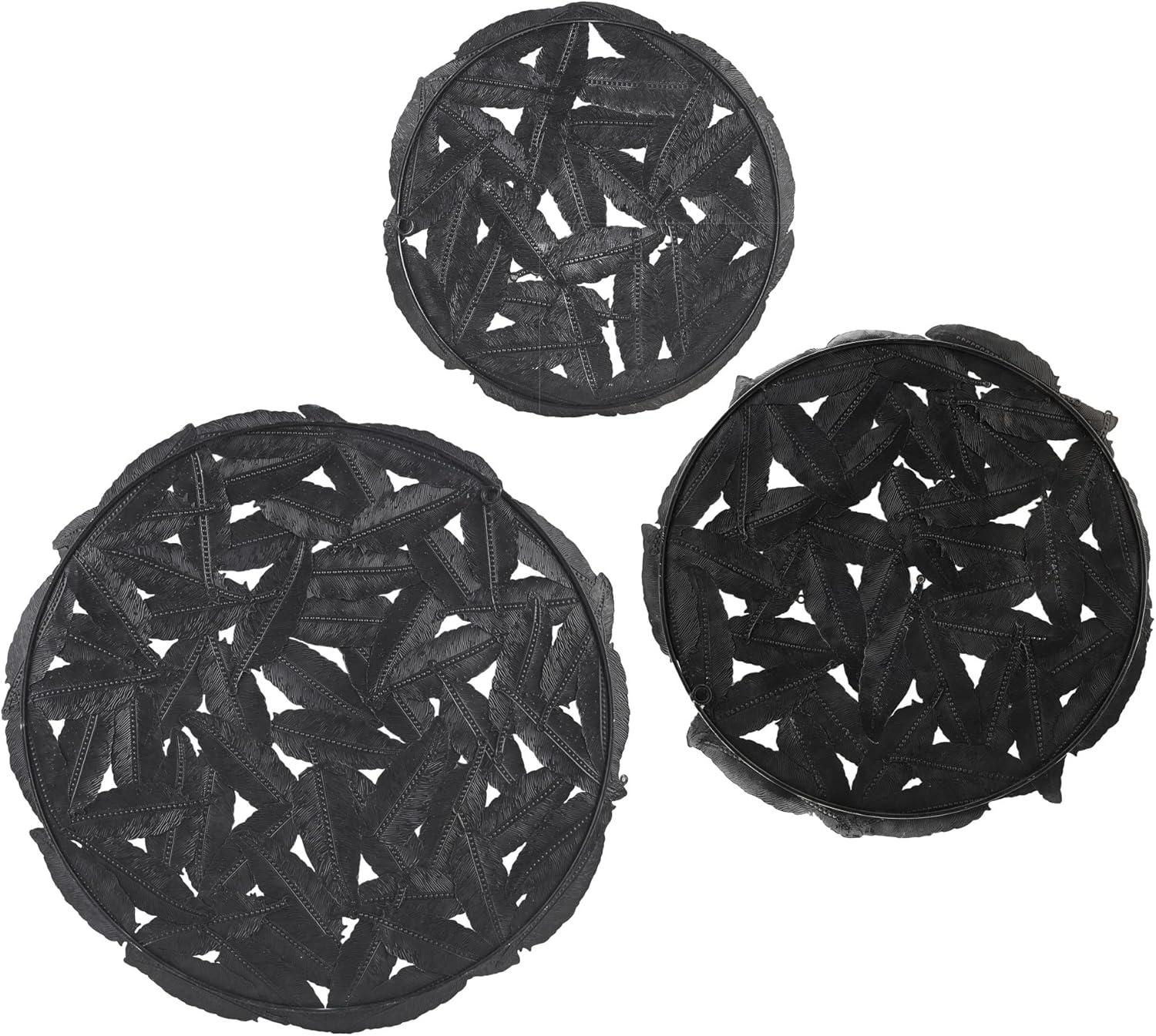 Dakota Fields Textured Feather 3-Piece Metal Disc Wall Decor Set