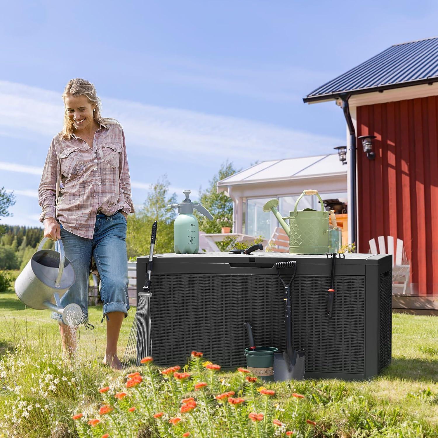 Black Lockable Resin 100 Gallon Outdoor Deck Box