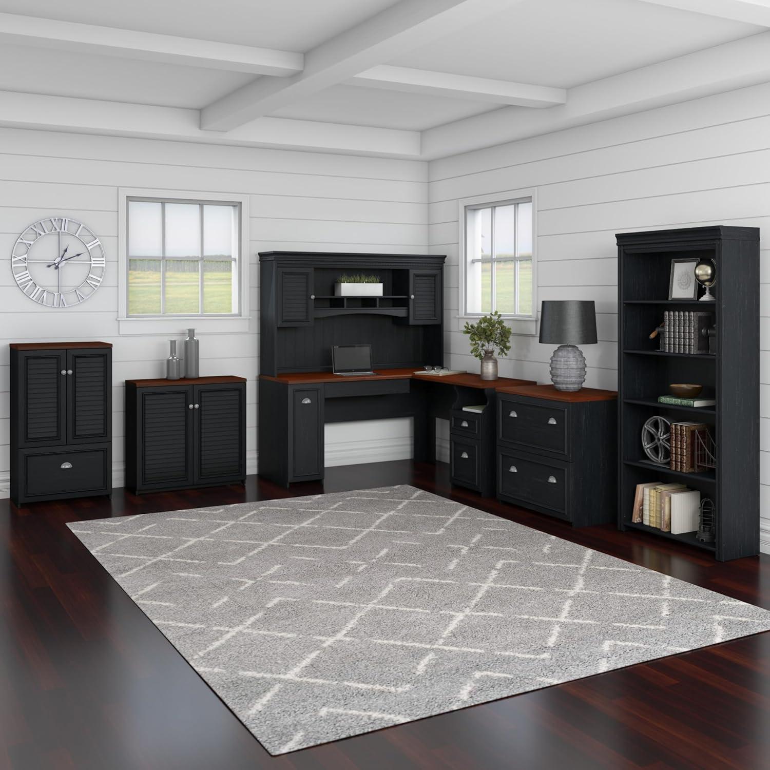 Fairview Small Storage Cabinet with Doors Black - Bush Furniture: Antique Pewter Hardware, Adjustable Shelves