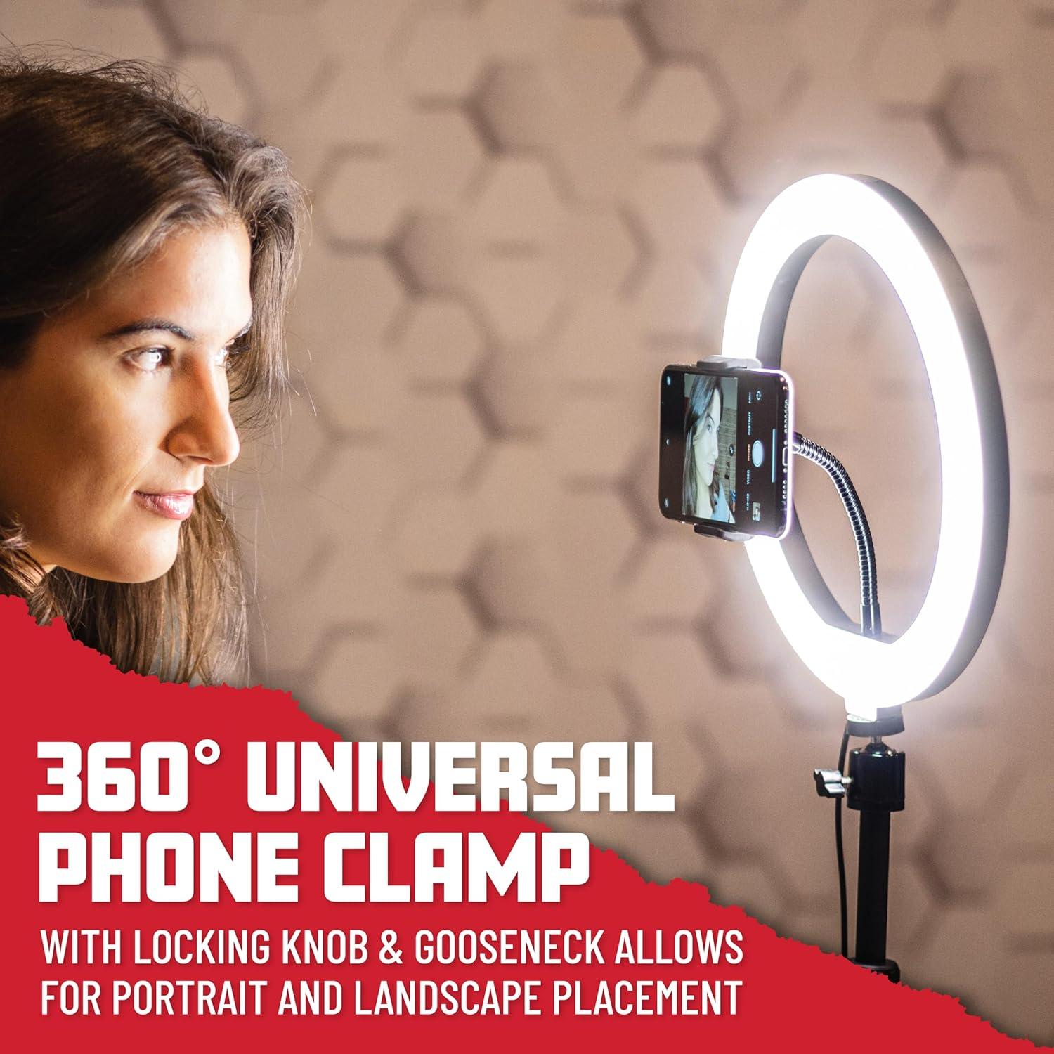 Gator 10" LED Desktop Ring Light Stand With Phone Holder and Compact Weighted Base