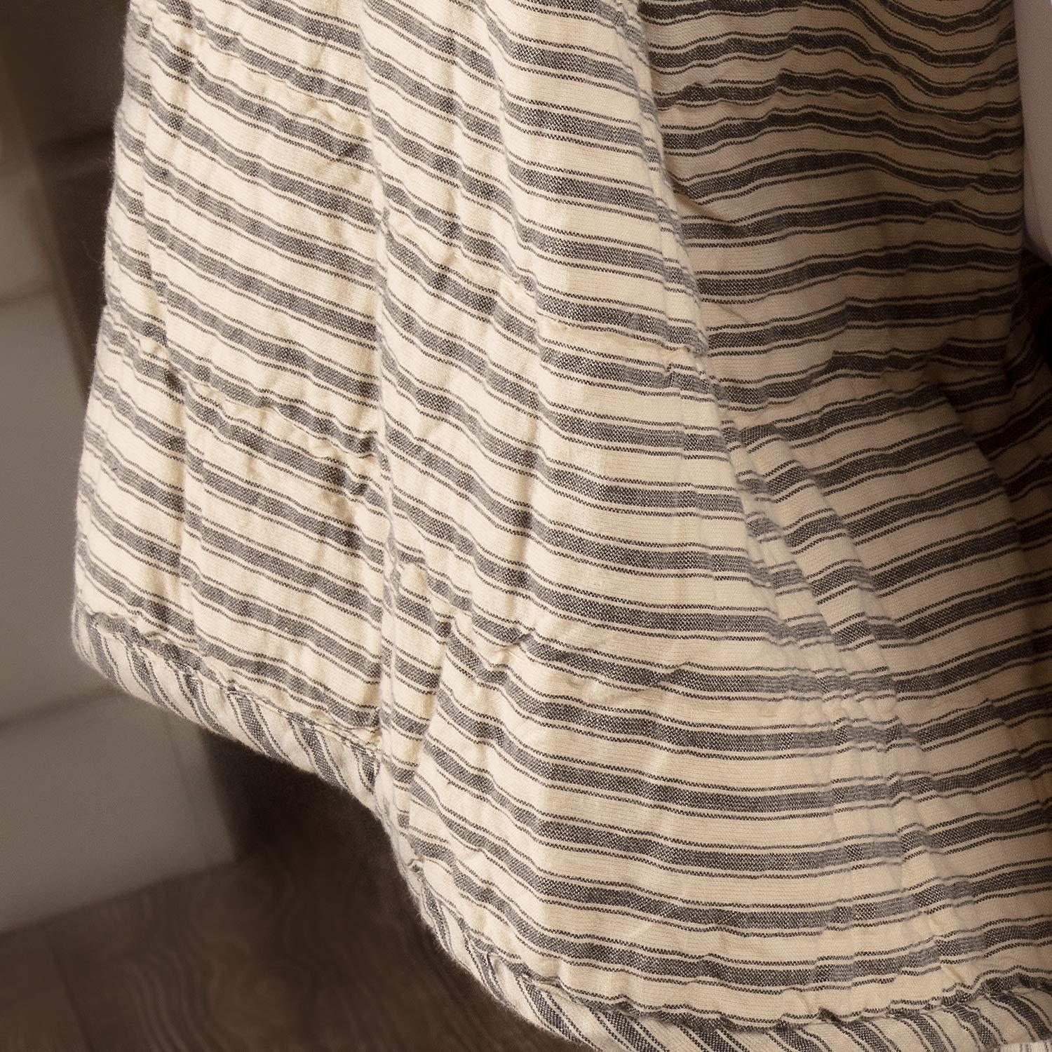 VHC Brands Sawyer Mill Ticking Stripe Quilt, California King 130x115, Charcoal Grey