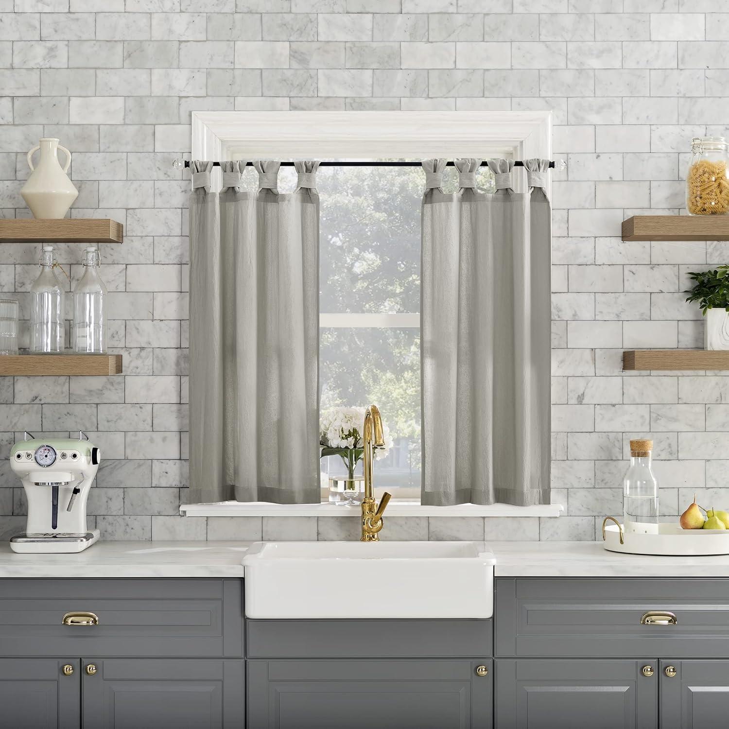 2pc 52"x45" Archaeo Washed Cotton Twist Tab Cafe Curtain Tier Pair Silver Gray