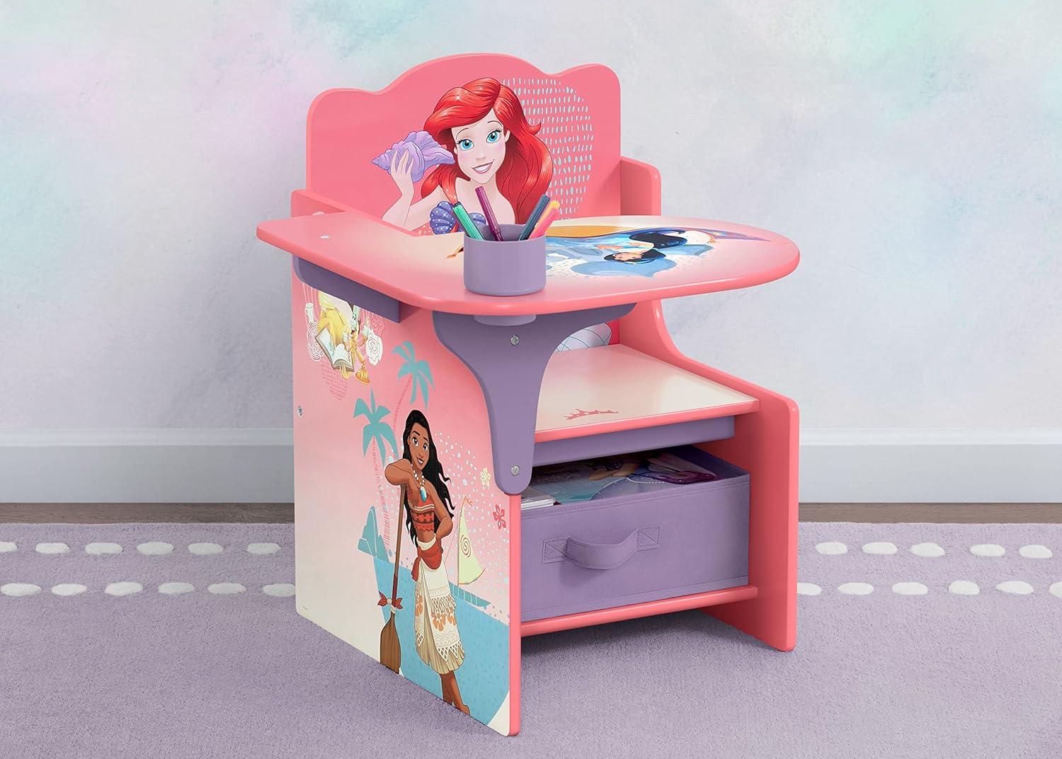 Disney Princess Pink Wood Chair Desk with Storage Bin