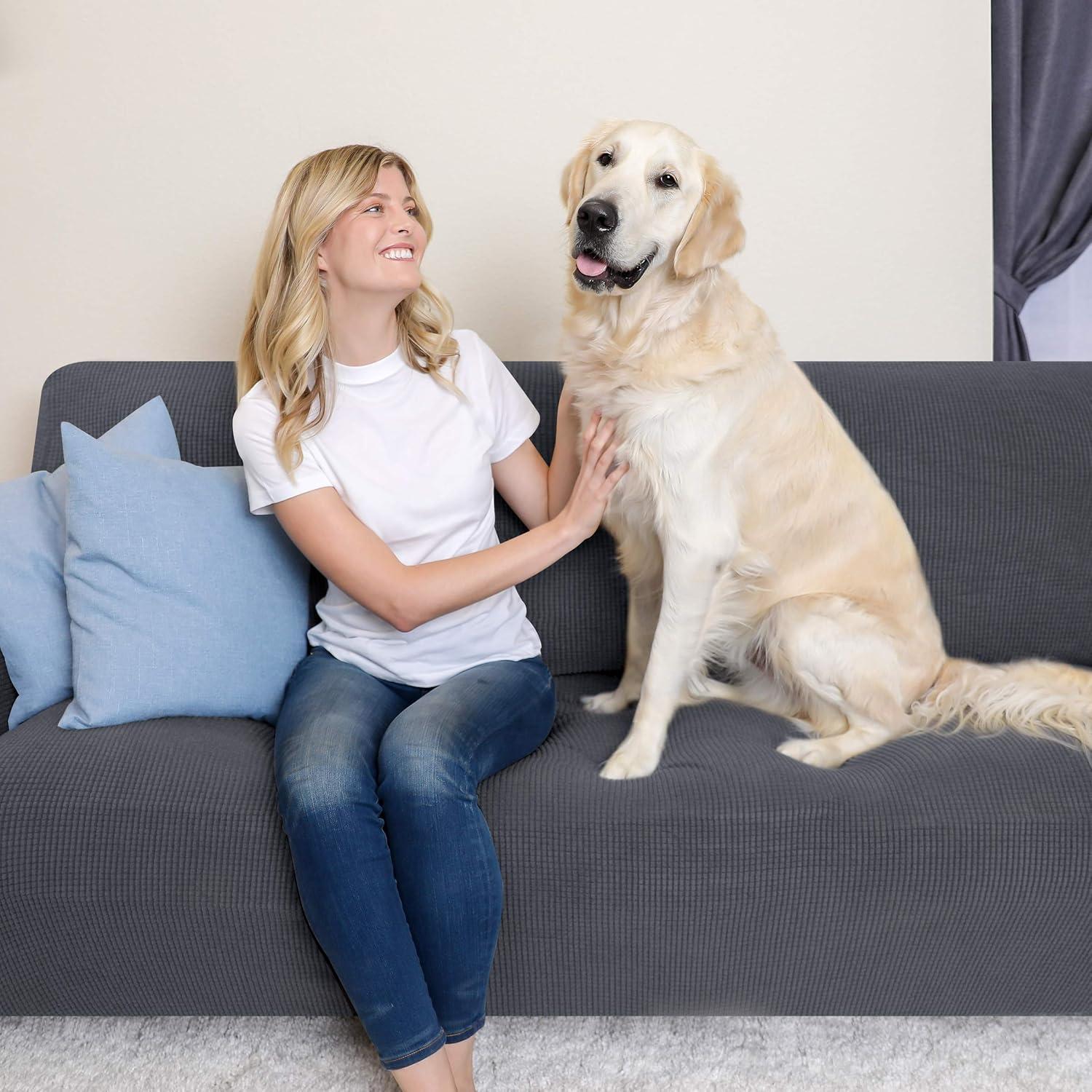 Subrtex 1-Piece Stretch Sofa Slipcover Non Slip Couch Cover (Sofa, Gray) Large/3-Seater: 72-92 inches wide