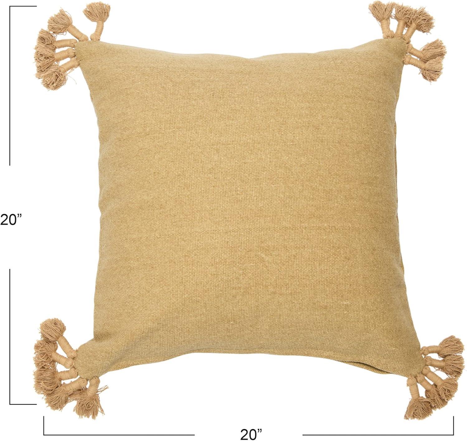 Bohemian Beige Cotton Tassel 20" Square Pillow Cover