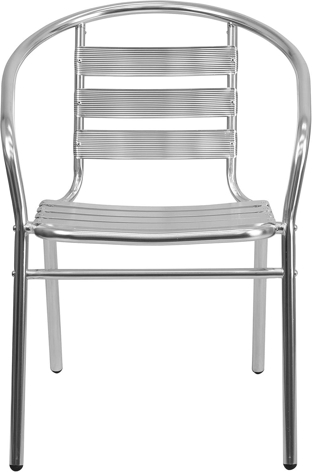 Silver Aluminum Indoor-Outdoor Stackable Dining Chair with Arms