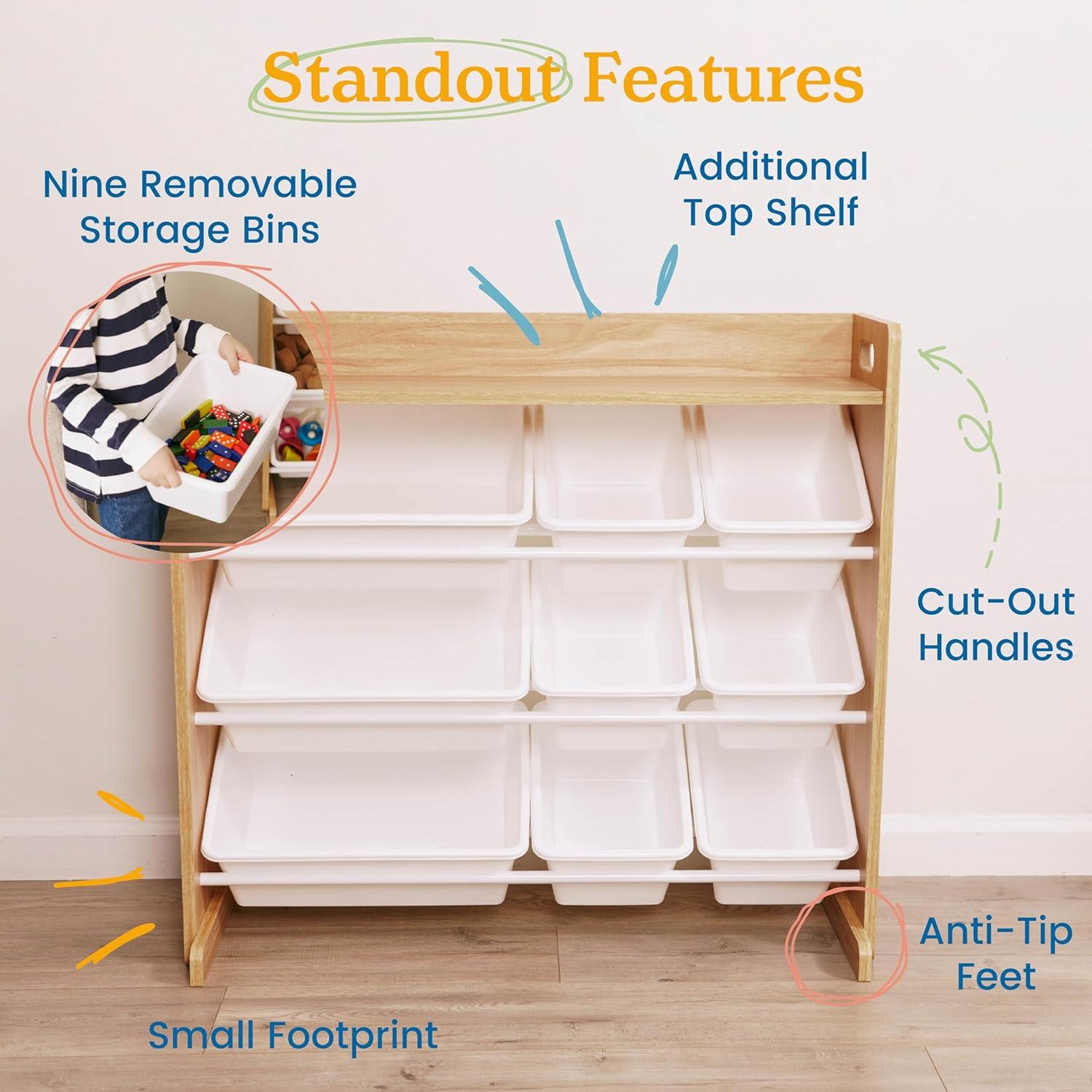 ECR4Kids ECR4Kids 3-Tier Organizer with Shelf and 9 Bins, Toy Storage
