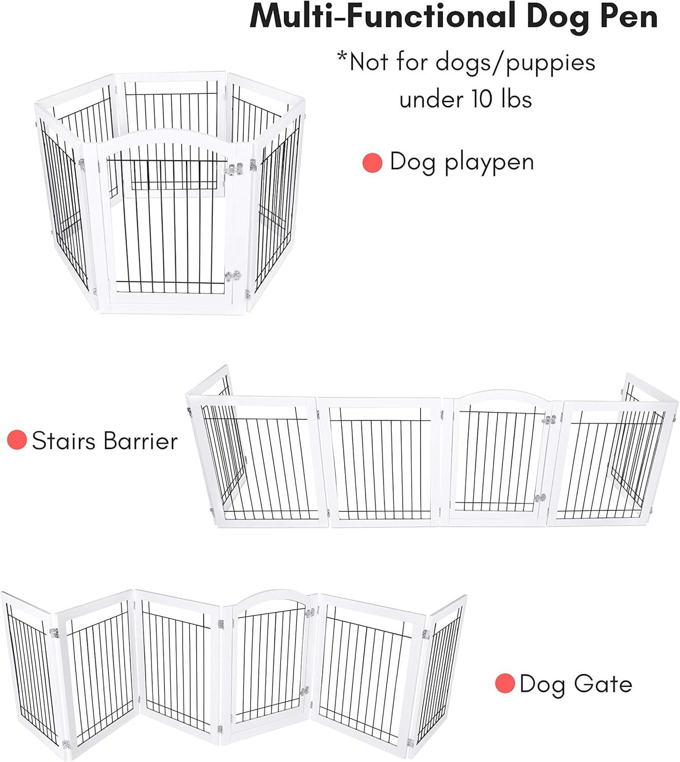 Expandable White Wood and Black Wire Freestanding Pet Gate