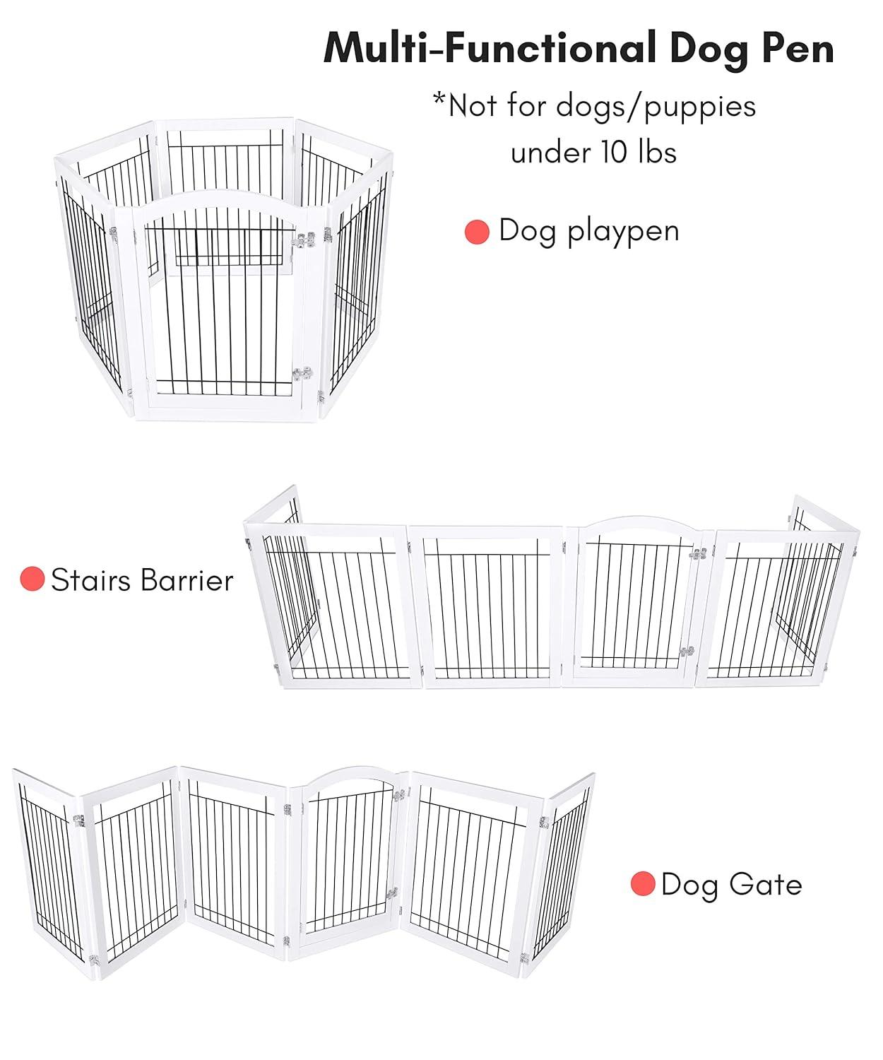 Expandable White Wood and Black Wire Freestanding Pet Gate