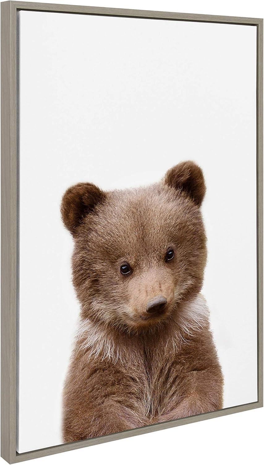 23" x 33" Sylvie Baby Bear Framed Canvas by Amy Peterson Gray: Nursery Wall Art - Kate & Laurel All Things Decor