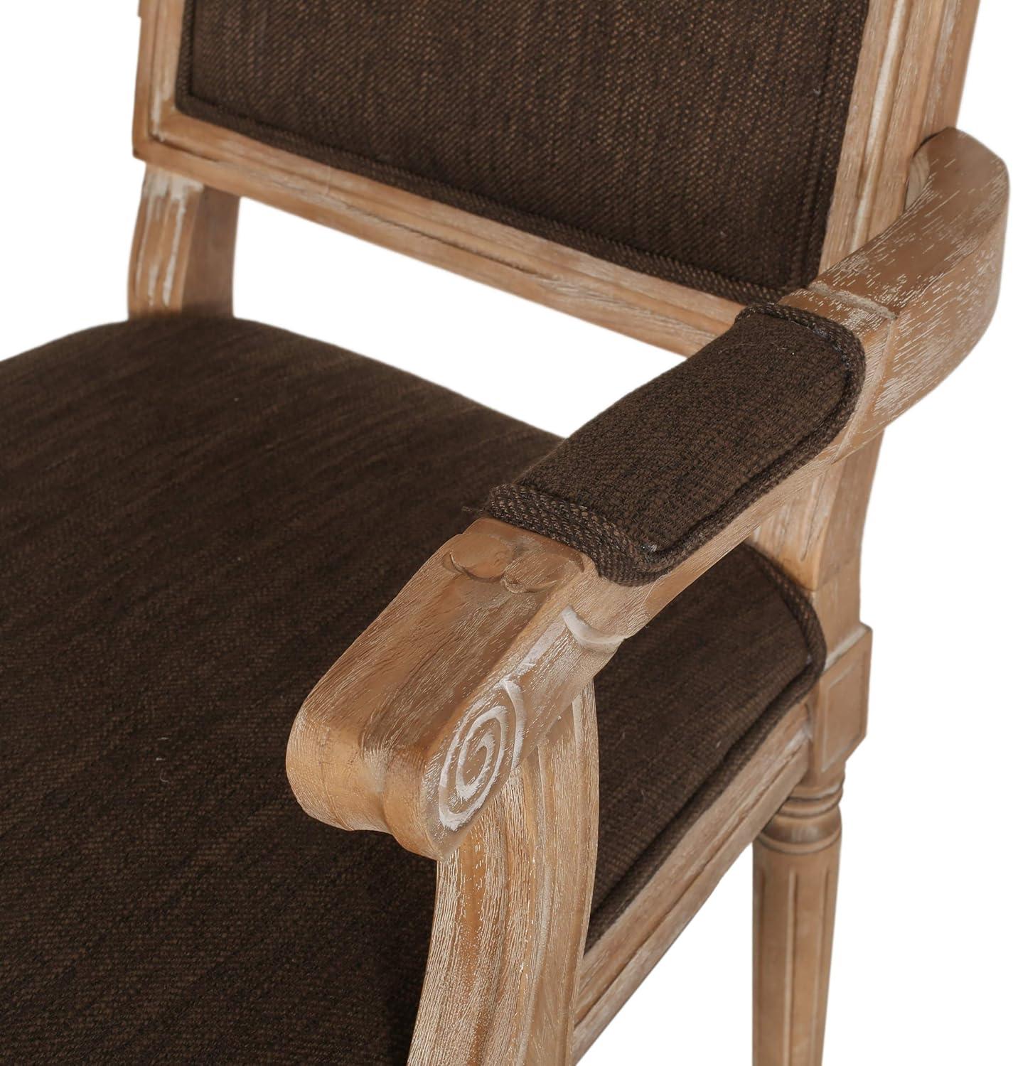 Antique French Country Weathered Wood Upholstered Arm Chair