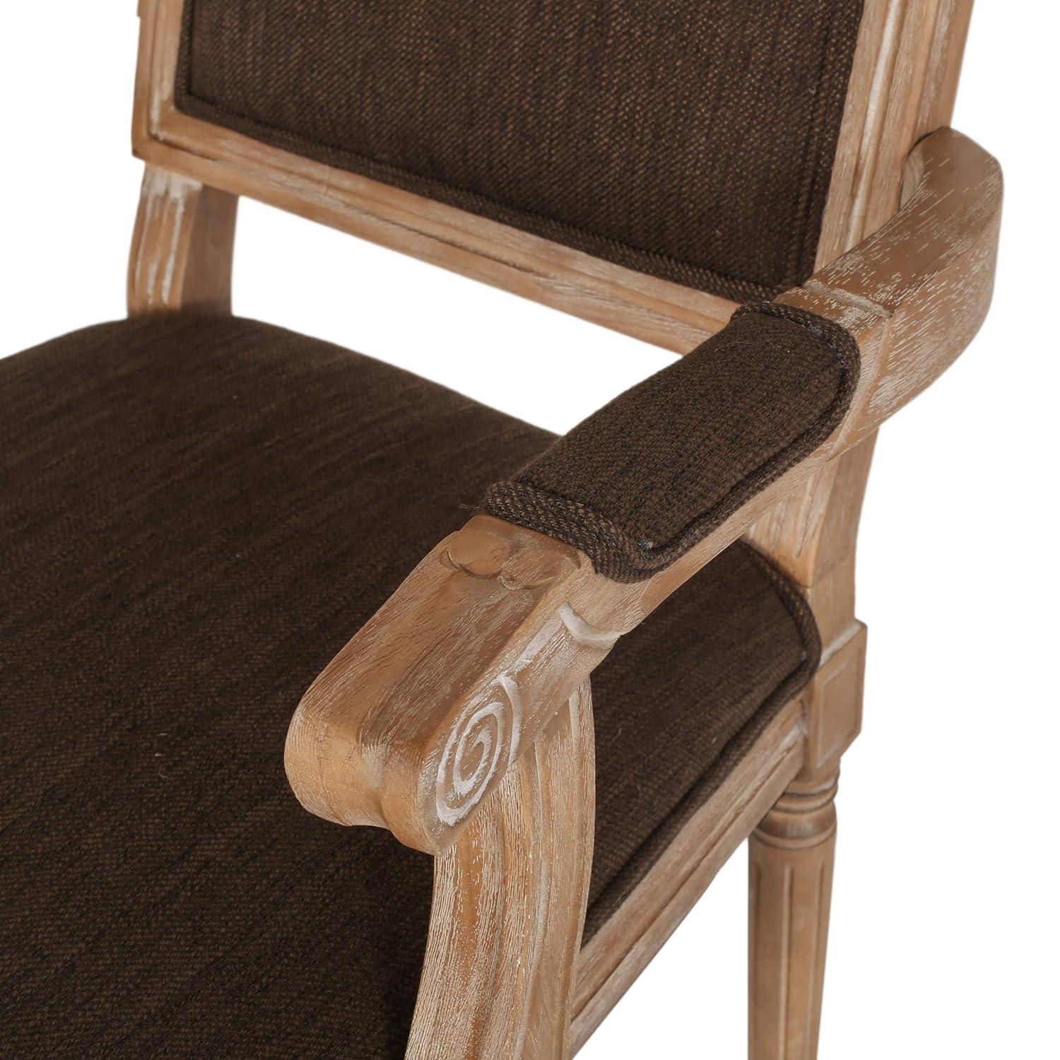 Antique French Country Weathered Wood Upholstered Arm Chair