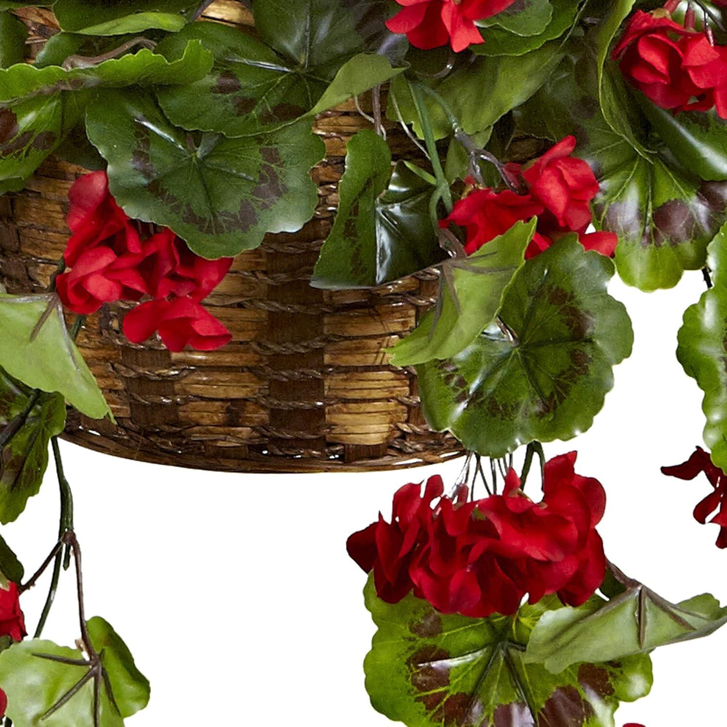 Nearly Natural Geranium Hanging Basket UV Resistant (Indoor/Outdoor)