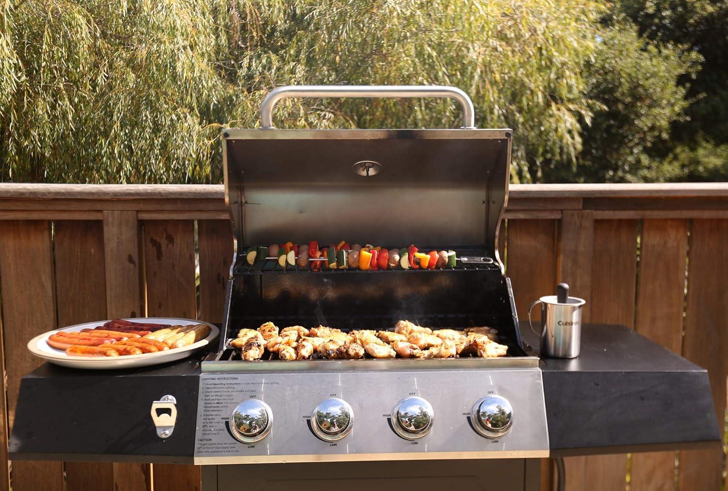 Stainless Steel Four-Burner Propane Gas Grill with Warming Rack