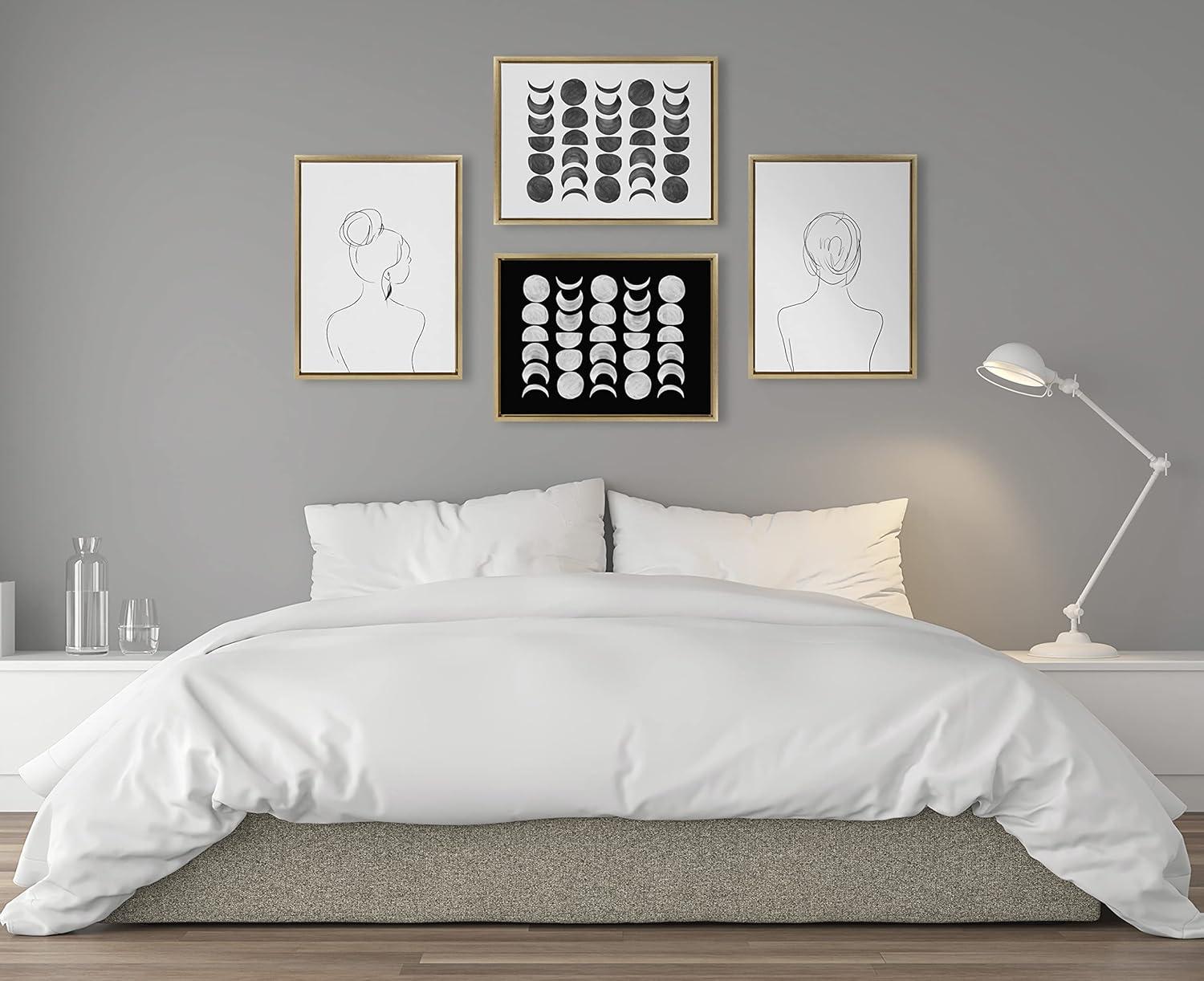 Kate and Laurel Sylvie 901 Moon Phases Black on White Framed Canvas by Teju Reval of SnazzyHues