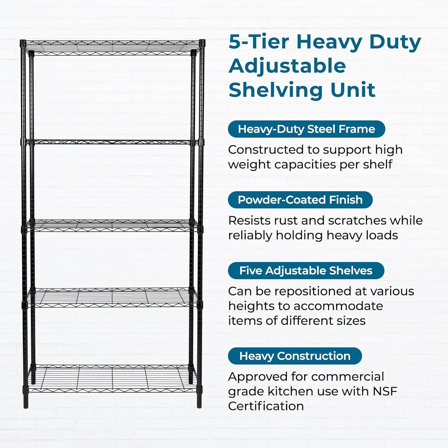 HONEIER 5-Tier Heavy Duty Storage Rack Shelving Unit Black