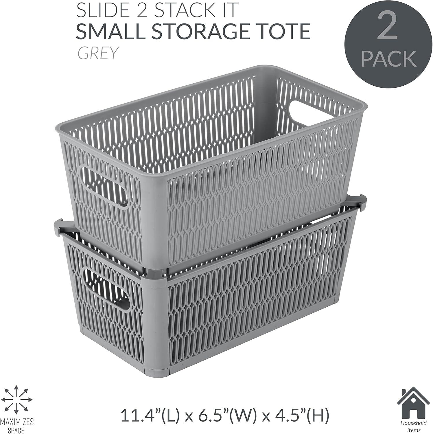 Simplify 2pk Slide and Stack Shelf Storage Tote Small Gray