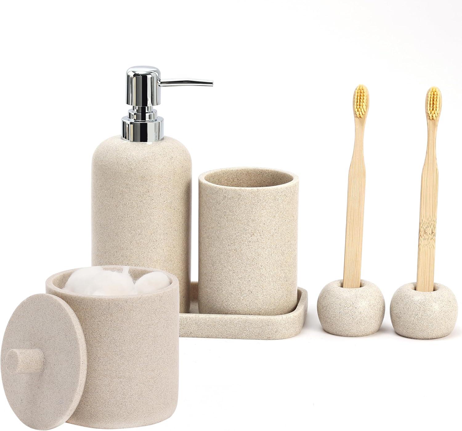 Beige Polyresin 6-Piece Bathroom Accessories Set