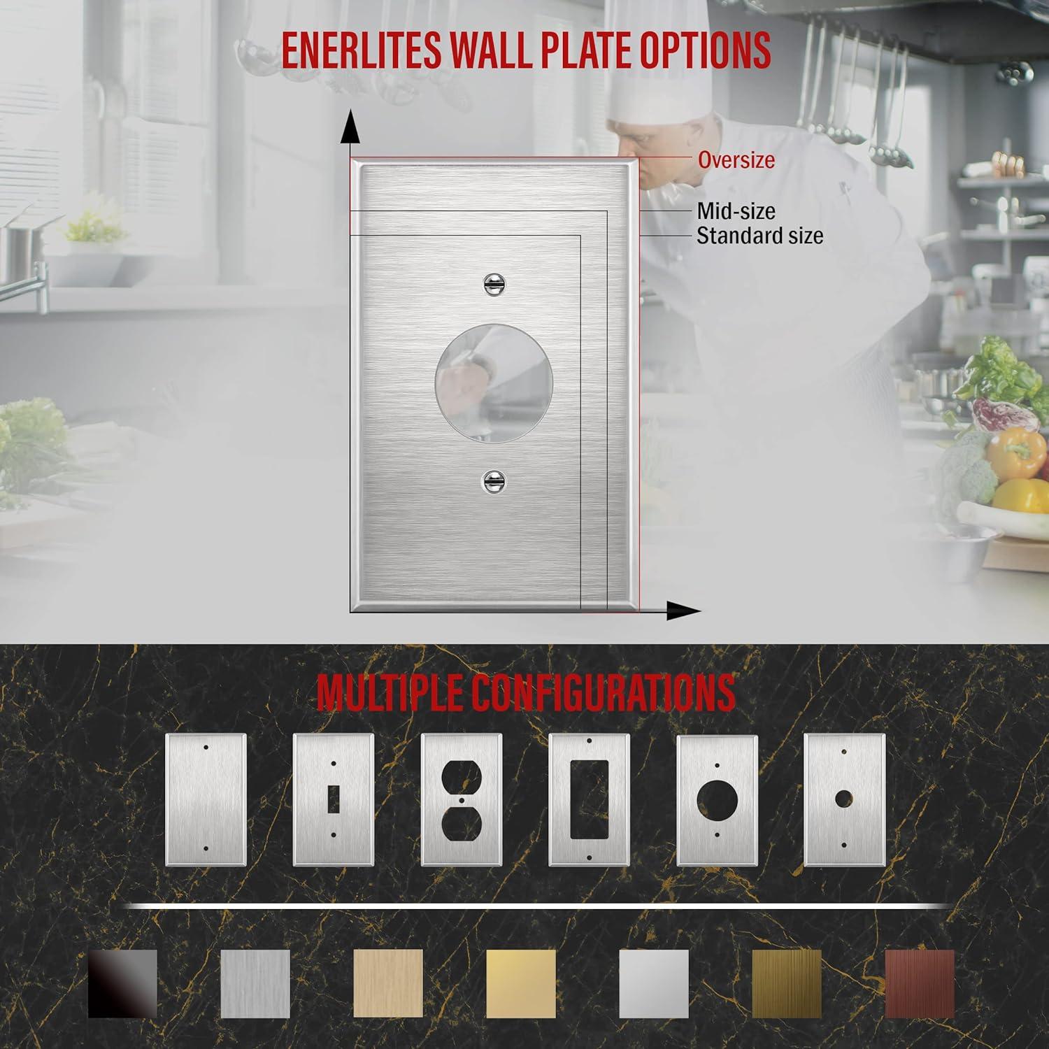 ENERLITES 1.406" Hole Single Receptacle Outlet Metal Wall Plate, Corrosive Resistant, Over Size 1-Gang 5.5" x 3.5", 7751O, 430 Stainless Steel, UL Listed, Silver
