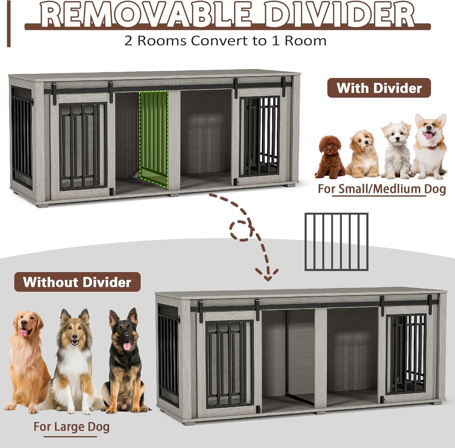 Tucker Murphy Pet™ Large Dog Crate Furniture for 2 Dogs, 71.6'' Steel Frame Dog Crate with Double Doors, Heavy Sturdy Dog Kennel