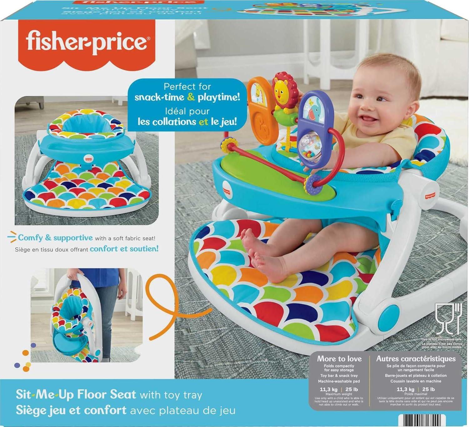 Fisher-Price Deluxe Sit-Me-up Floor Seat Infant Chair with Feeding Tray and Toys, Happy Hills