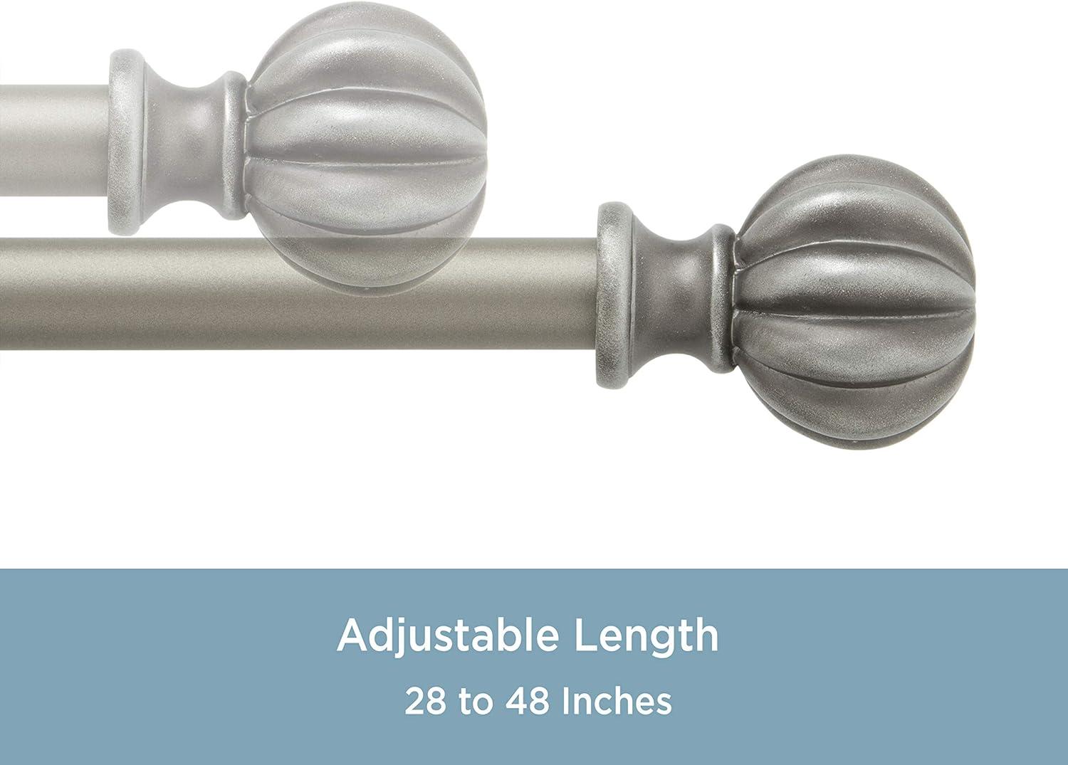 Rachel Italian Pewter Adjustable Curtain Rod with Fluted Ball Finials