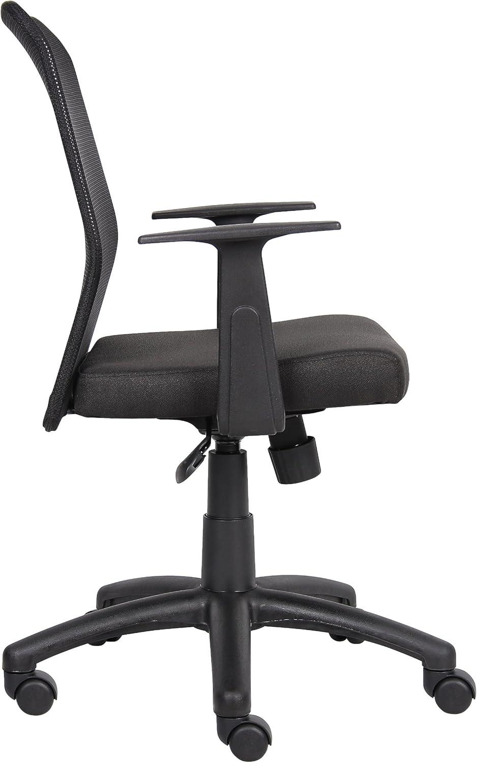 Budget Mesh Task Chair with T-Arms Black - Boss Office Products: Swivel, Adjustable Height, Nylon Base