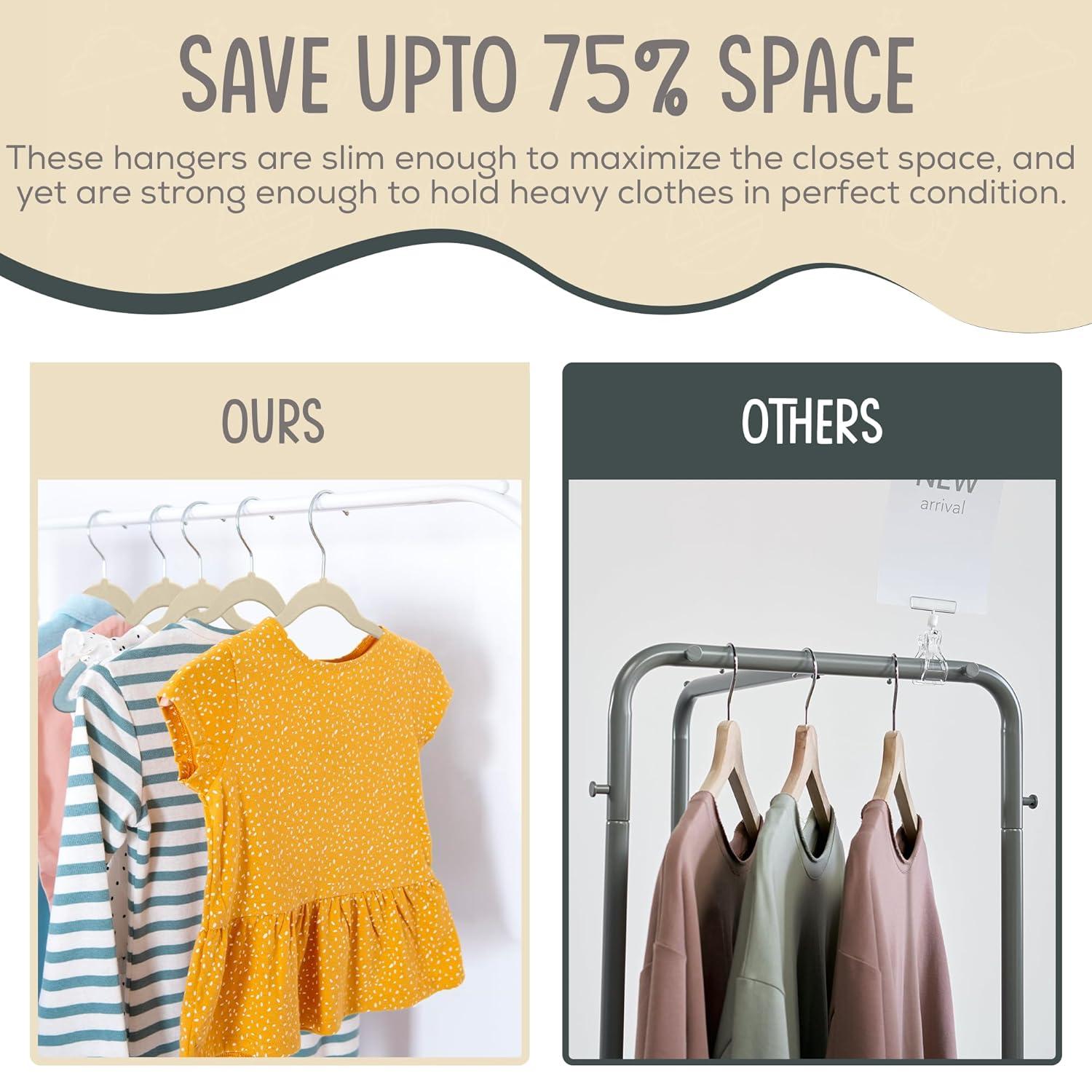 Ivory Velvet Kids Hangers 50 Pack - Perfect for Children’s Clothes, Space Saving Design With Soft Feel By TechZoo