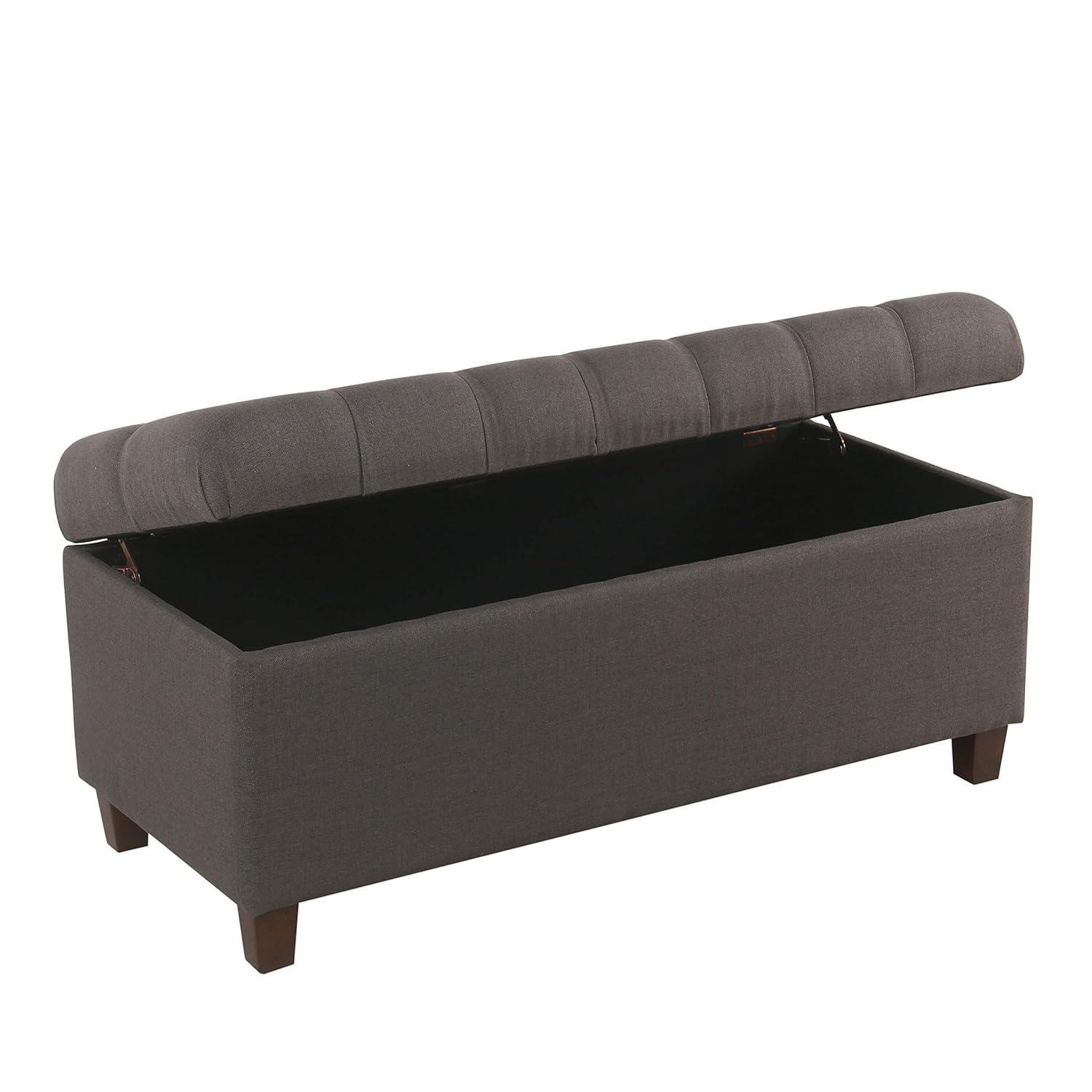 Ainsley Button Tufted Storage Bench Dark Charcoal Gray - HomePop: Upholstered Ottoman for Bedroom with Wood Legs