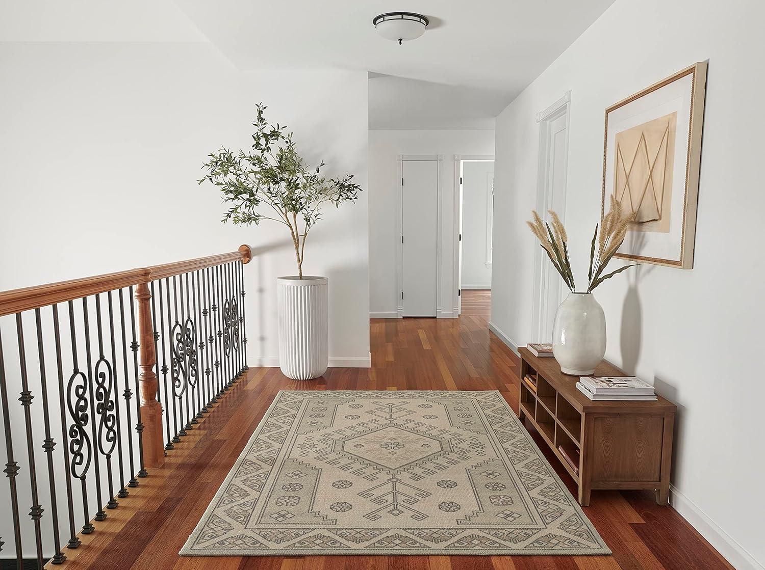 Momeni 2'x3' Anatolia Sylm Medallion Machine Loomed Accent Rug Sage Green: Wool & Nylon, Low Pile, Indoor Classic Pattern