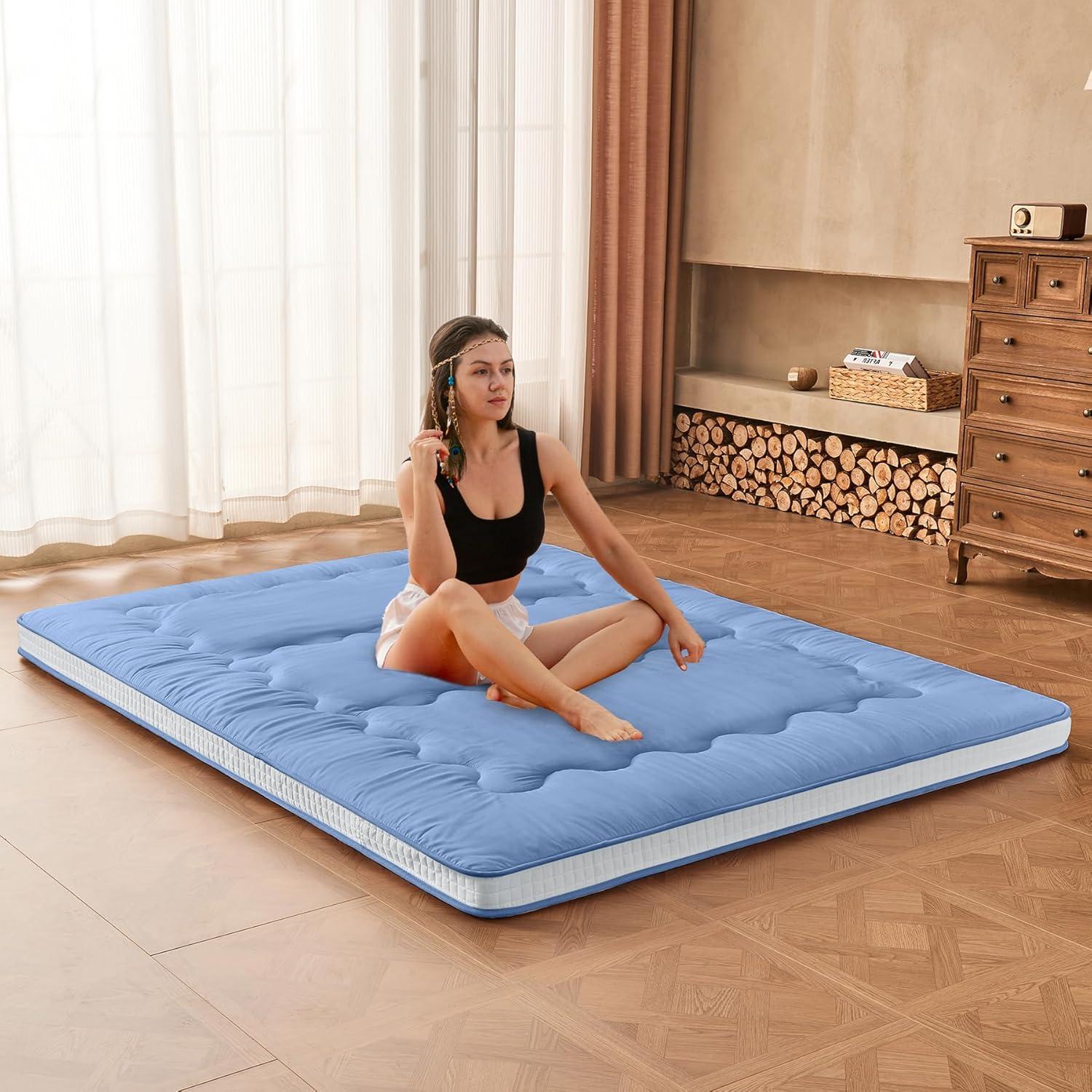 Dr.Futon Japanese Floor Futon Mattress Extra Thick Folding Roll Up Bed Topper Mat for Guest,Lounger and Tavel