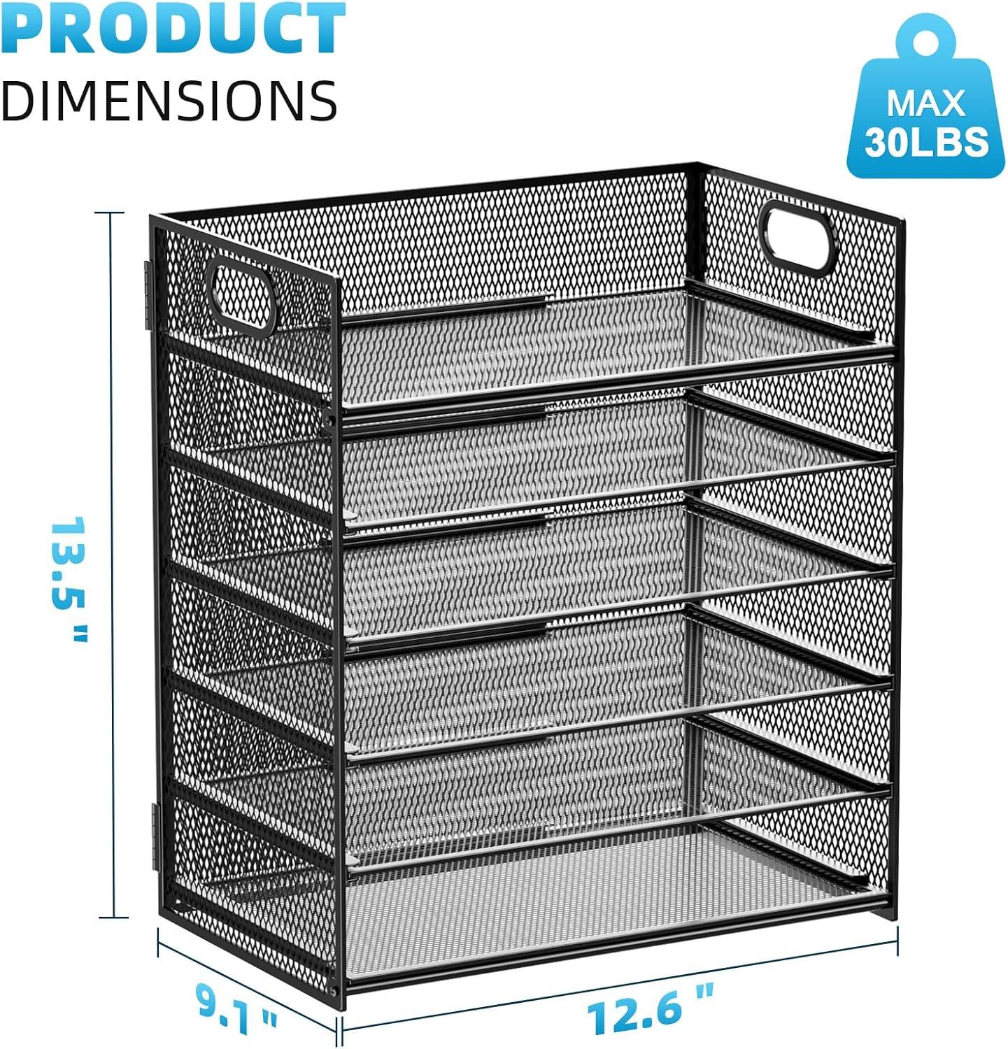 Black Metal Mesh 6-Tier Letter Tray with Portable Handle