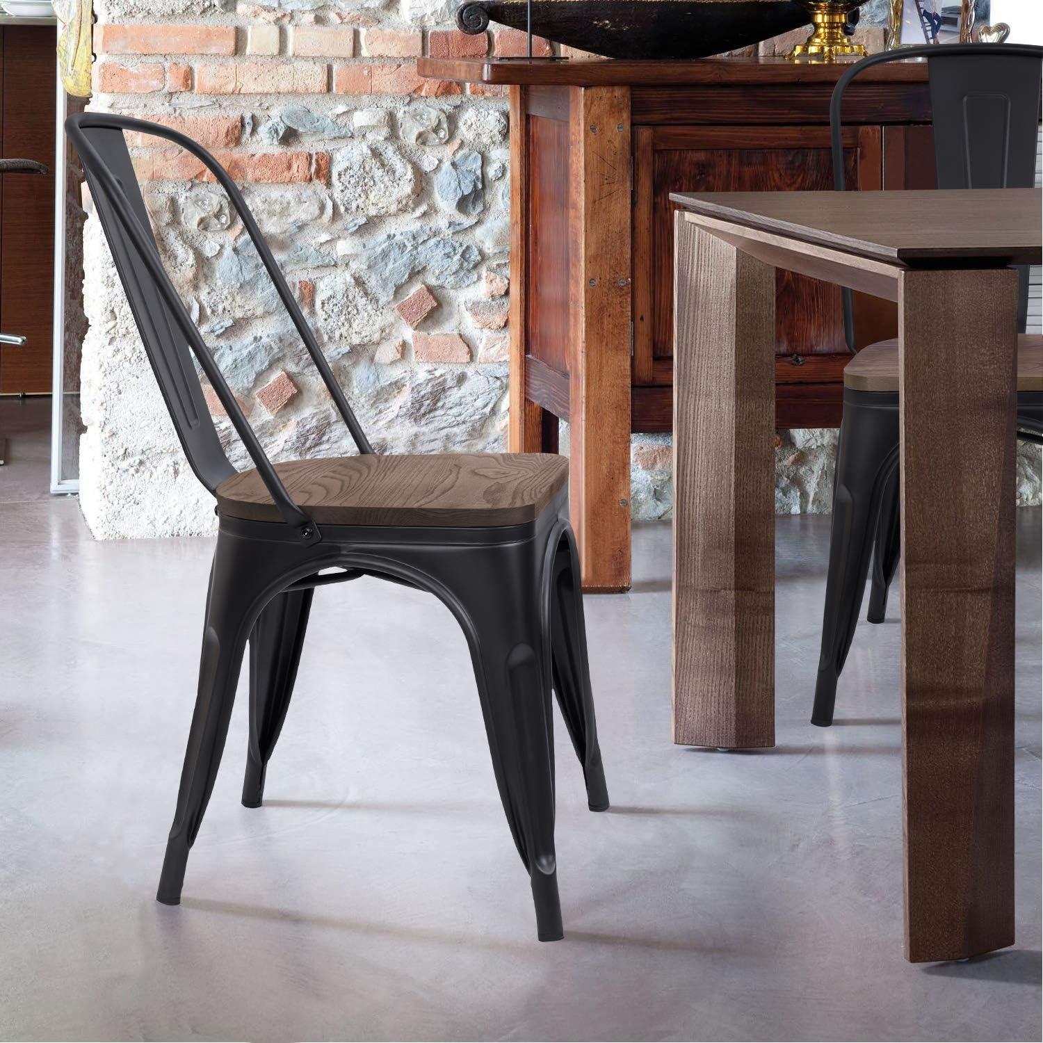 Furmax Metal Dining Chair Indoor Outdoor Use Stackable Chic Side Classic Trattoria Metal Chairs Set of 4 for Kitchen, Dining Room, Bistro and Cafe (Distressed White)