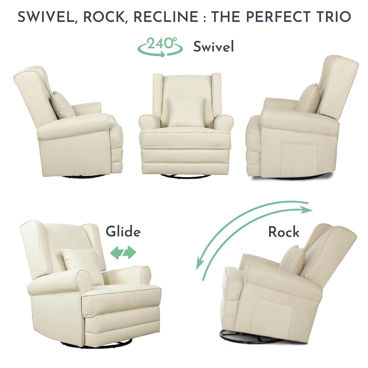 Evolur Melbourne Wing Back Swivel Glider I Nursery Glider I Durable Soft Fabric I Bonus Pillow In Iron