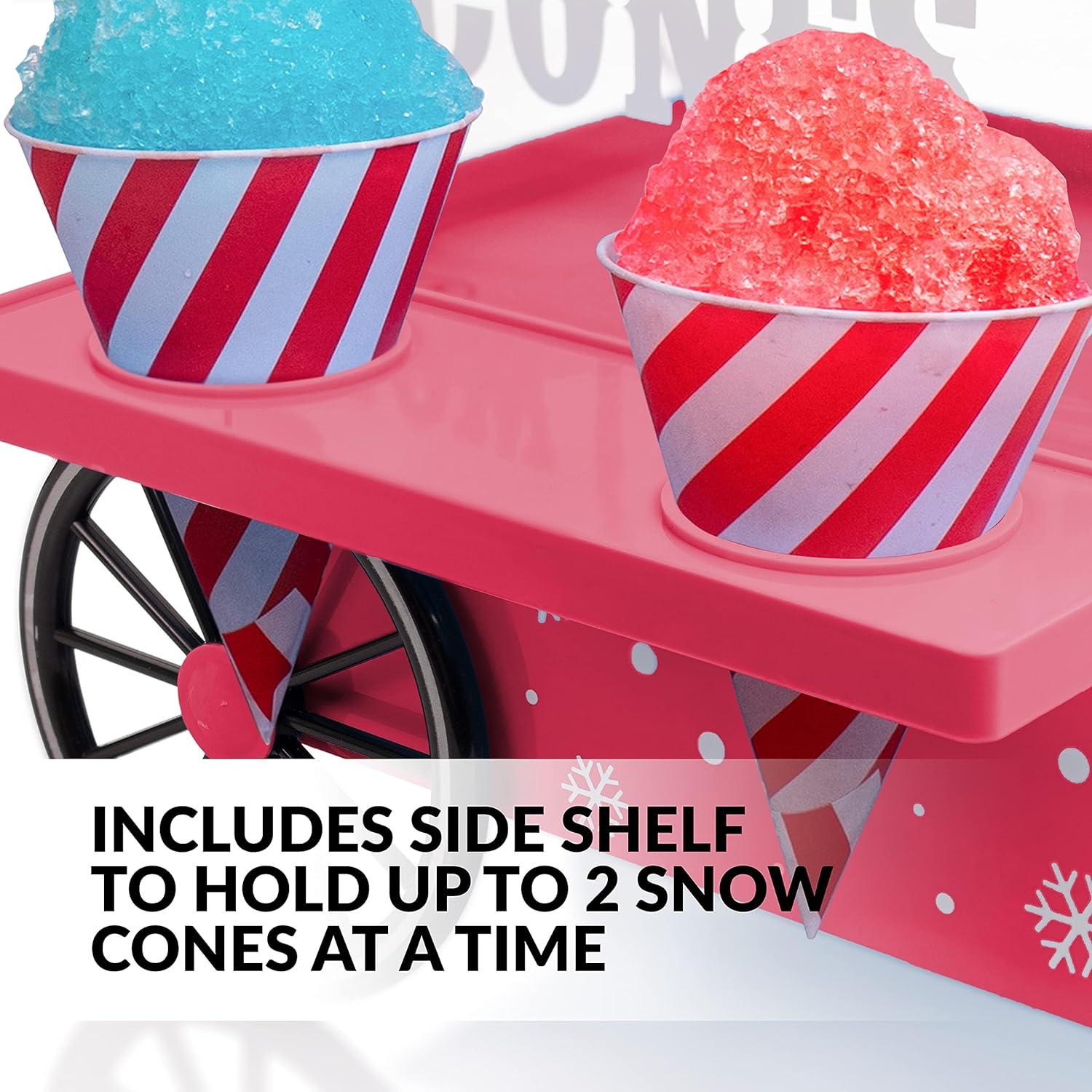 Nostalgia SCM525RD Vintage Countertop Snow Cone Maker Makes 20 ICY Treats Includes 2 Reusable Plastic Cups & Ice Scoop, Regular, Red