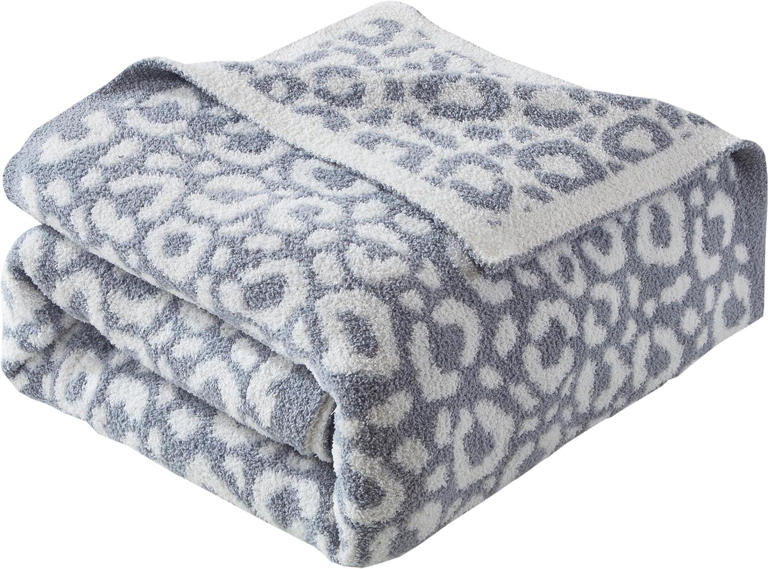 Mocassi Animal Print Leopard Reversible Throw Blanket, 50x70 - Ultra Soft, Lightweight Luxury Knitted Fleece, Warm Velvet Fluffy Throw for Couch, Bed, Sofa, Gray