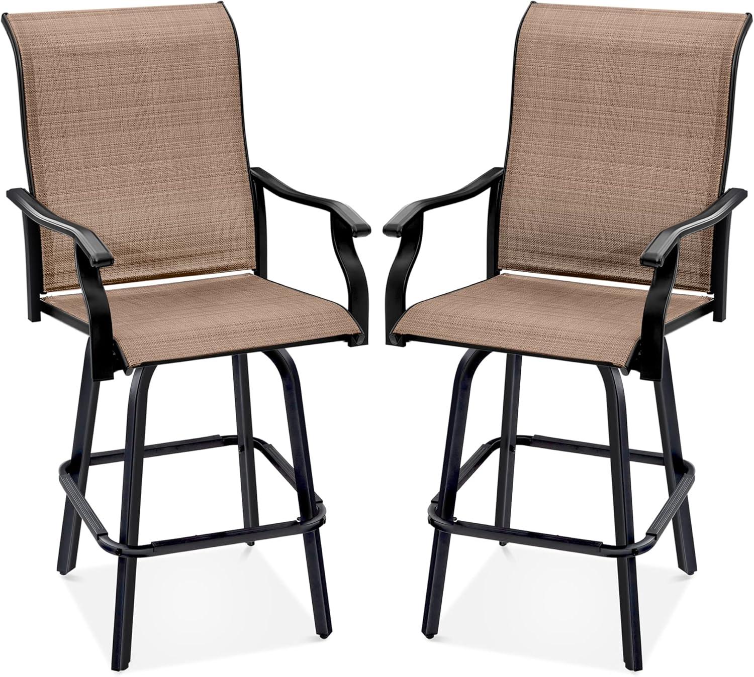 Best Choice Products Set of 2 Outdoor Swivel Bar Stools, Patio Barstool Chairs w/ 360 Rotation, All-Weather Mesh - Tan